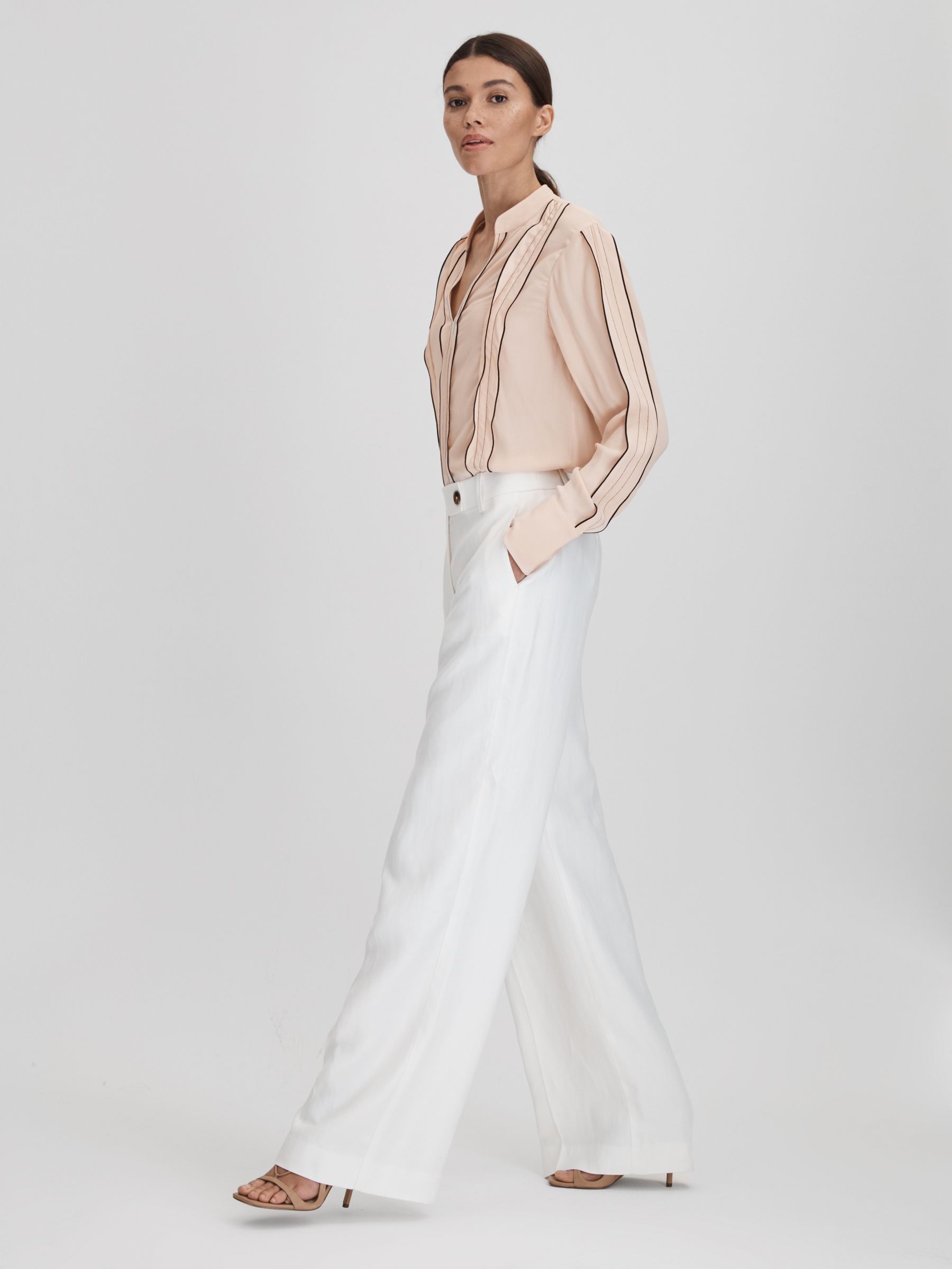 Contrast Trim Ruffle Blouse in Nude - Image 3 of 6