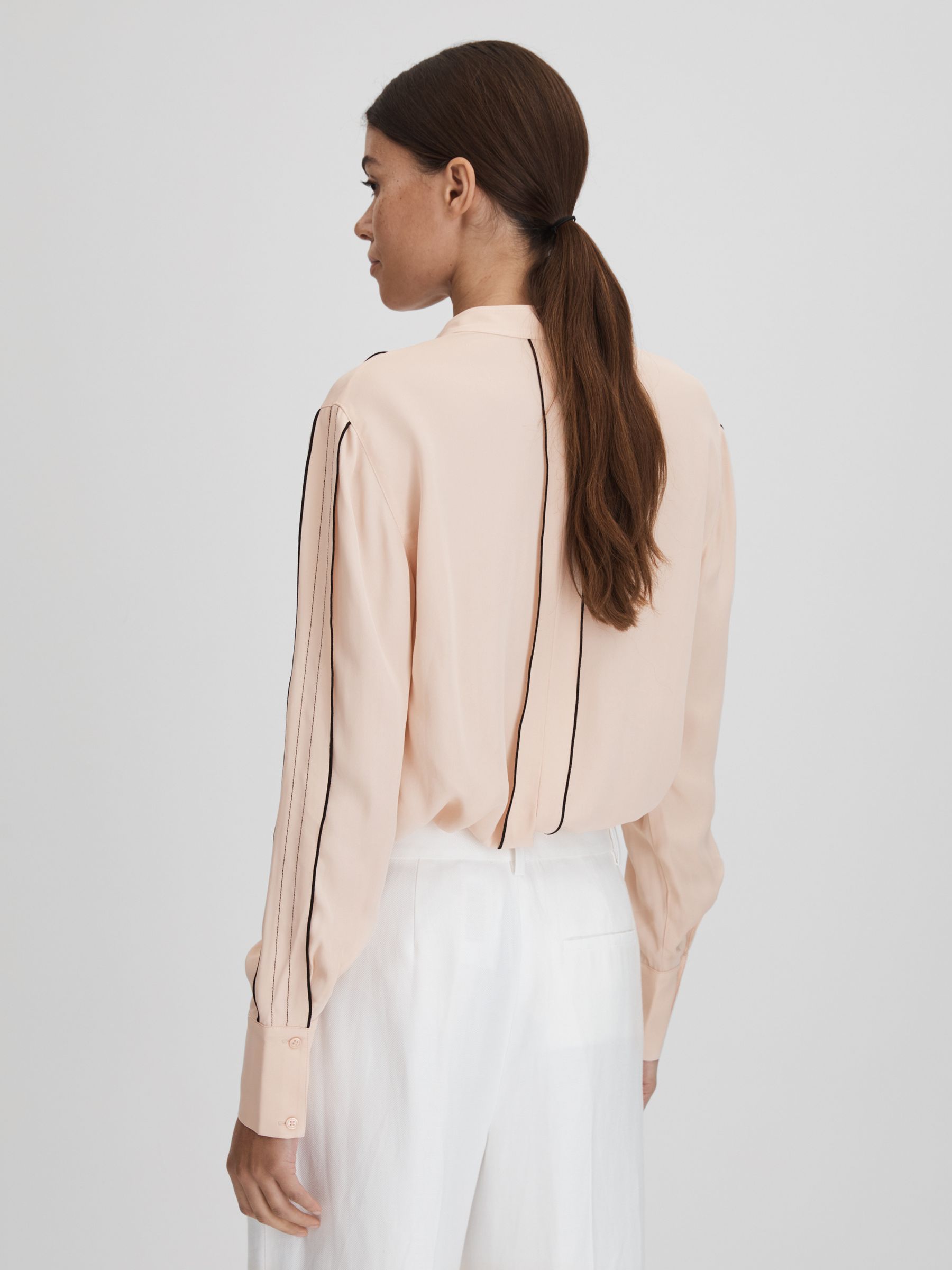 Contrast Trim Ruffle Blouse in Nude - Image 5 of 6
