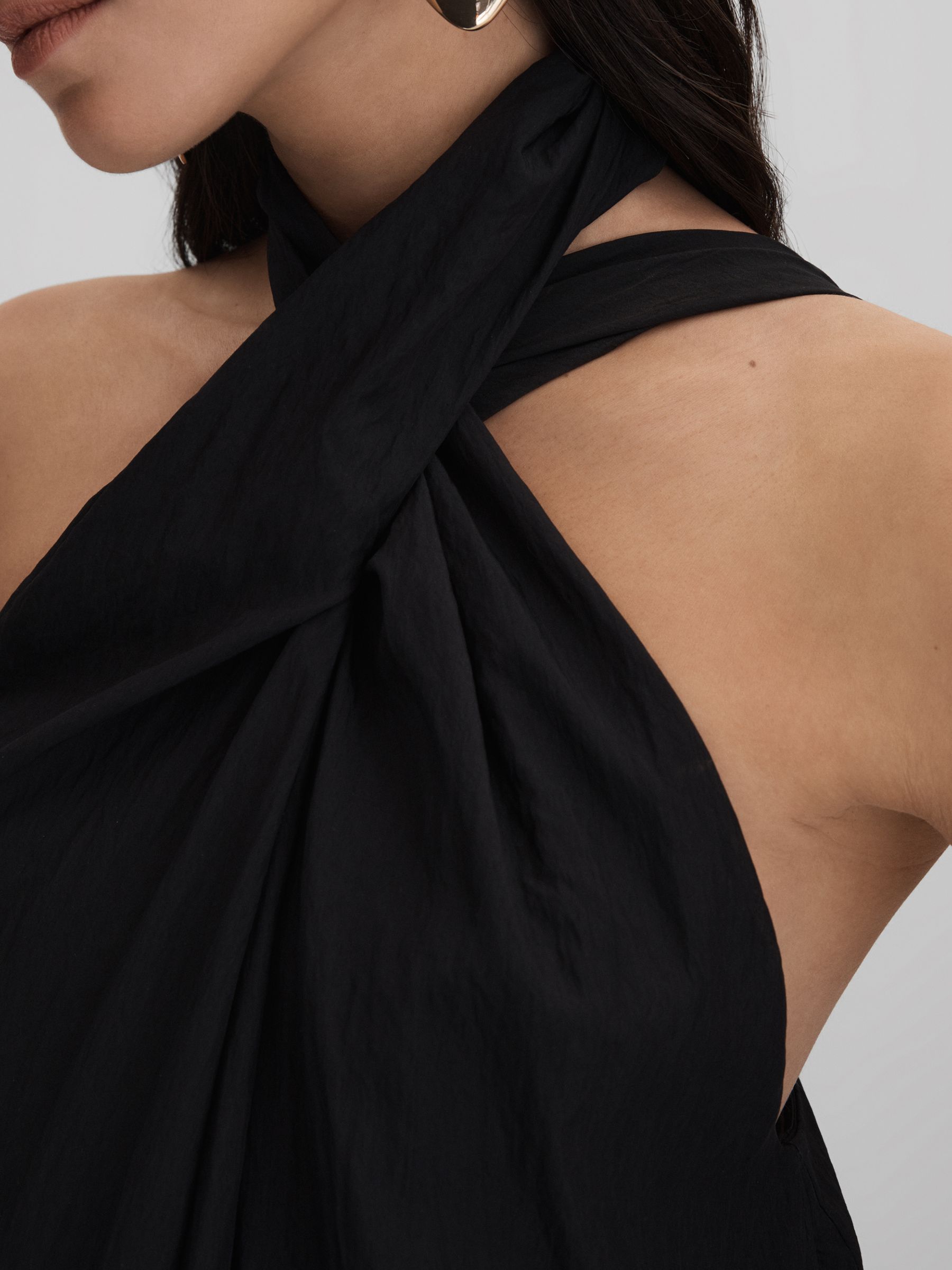 Taffeta Halter Neck Maxi Dress in Black - Image 3 of 6