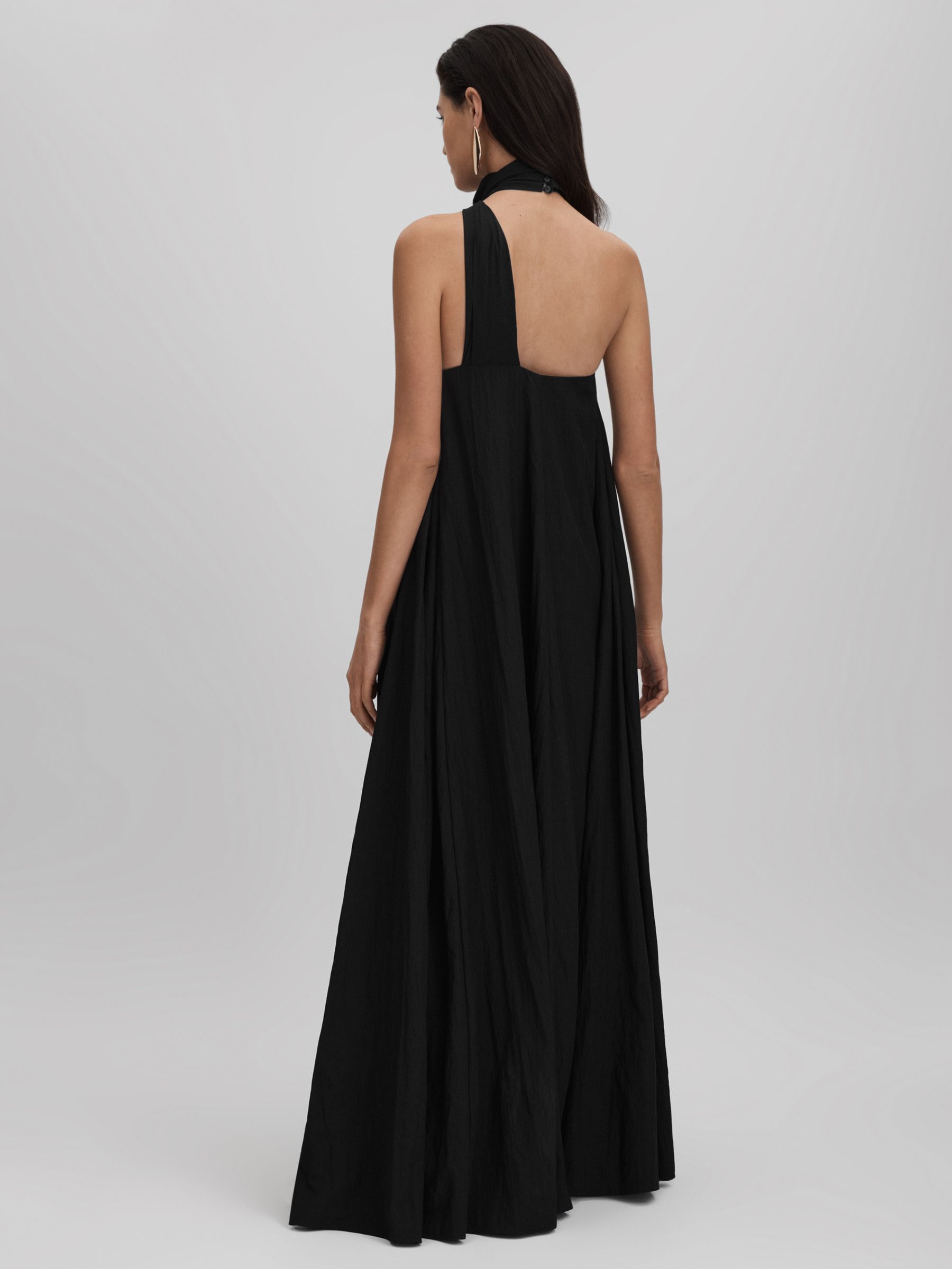 Taffeta Halter Neck Maxi Dress in Black - Image 4 of 6