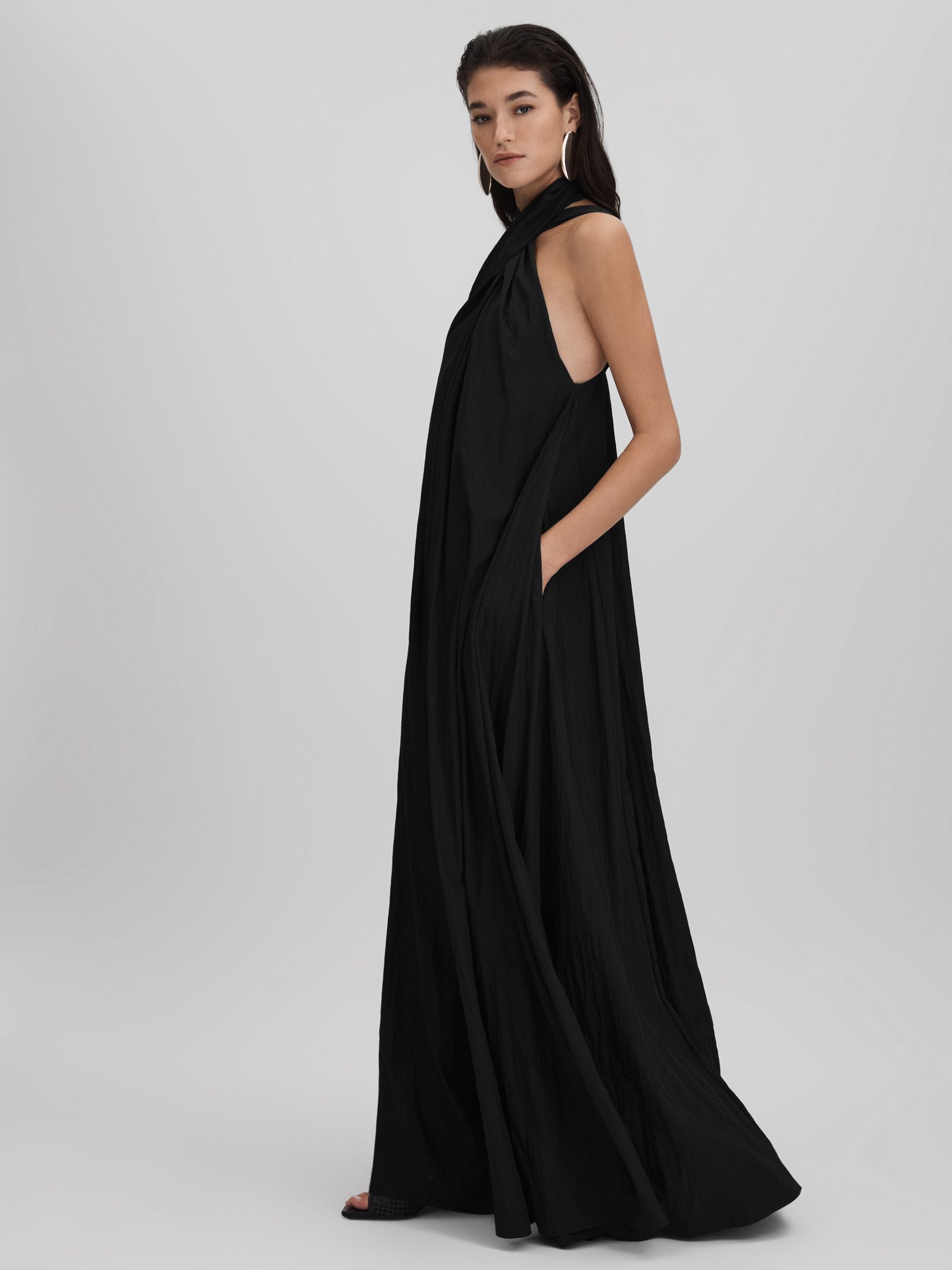 Taffeta Halter Neck Maxi Dress in Black - Image 5 of 6