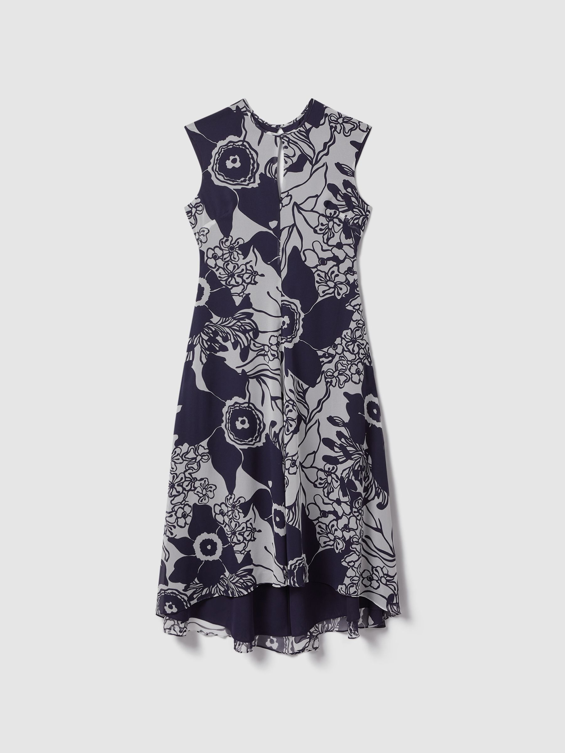 Printed Open Back Midi Dress in Blue - Image 2 of 5