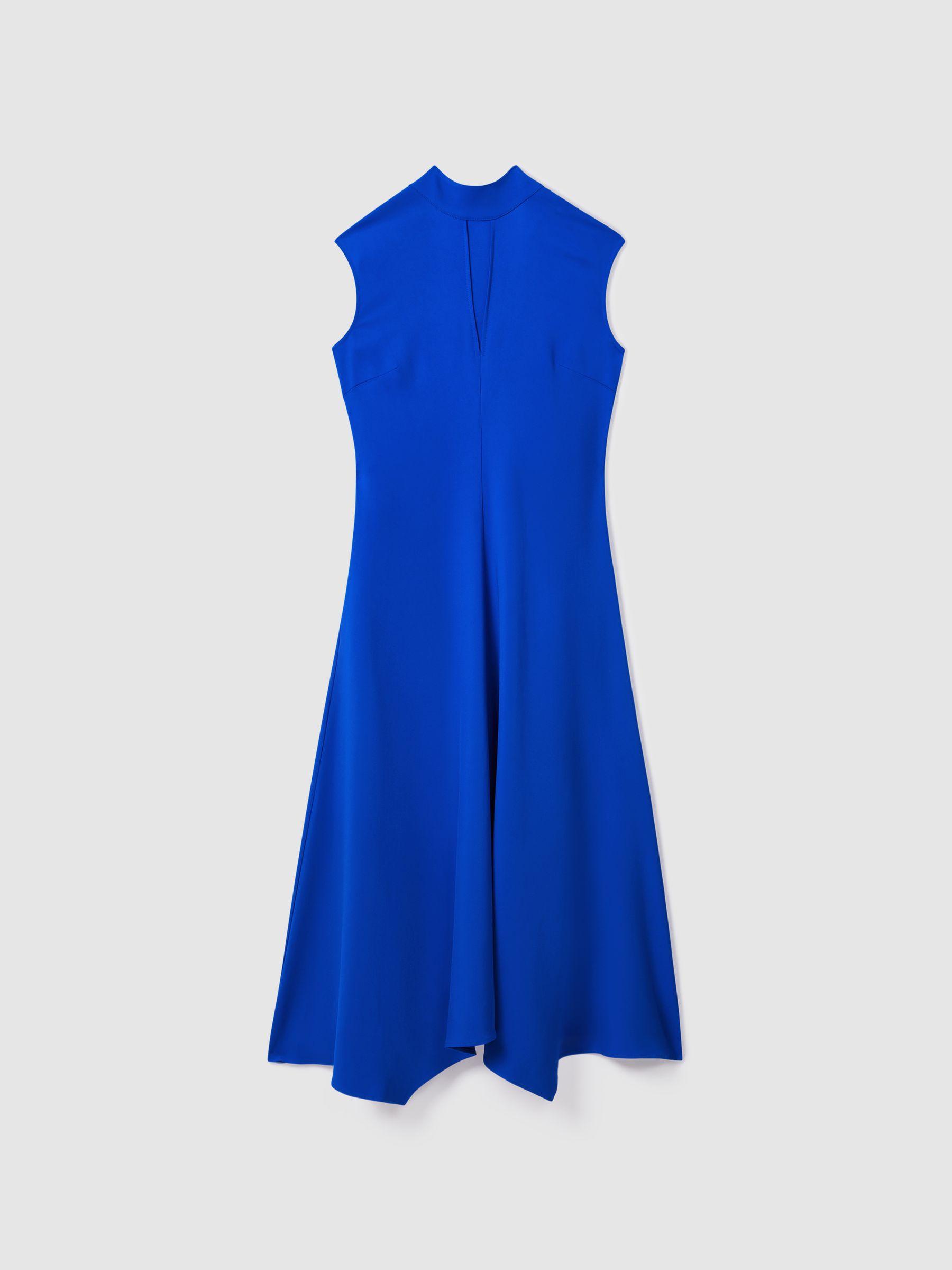 Fitted Asymmetric Midi Dress in Cobalt Blue - Image 2 of 6