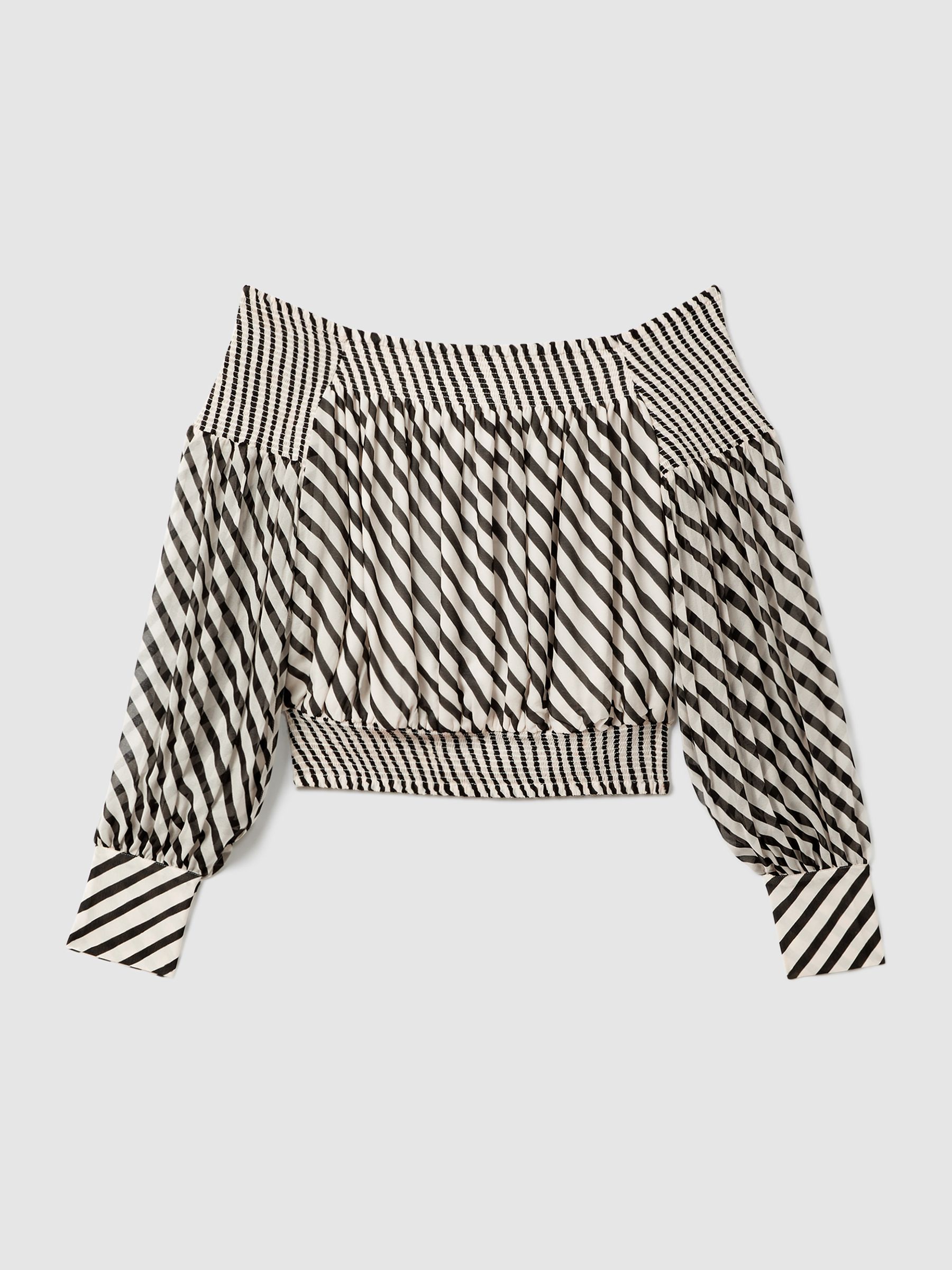 Striped Bardot Cropped Top in Black/Cream - Image 2 of 5