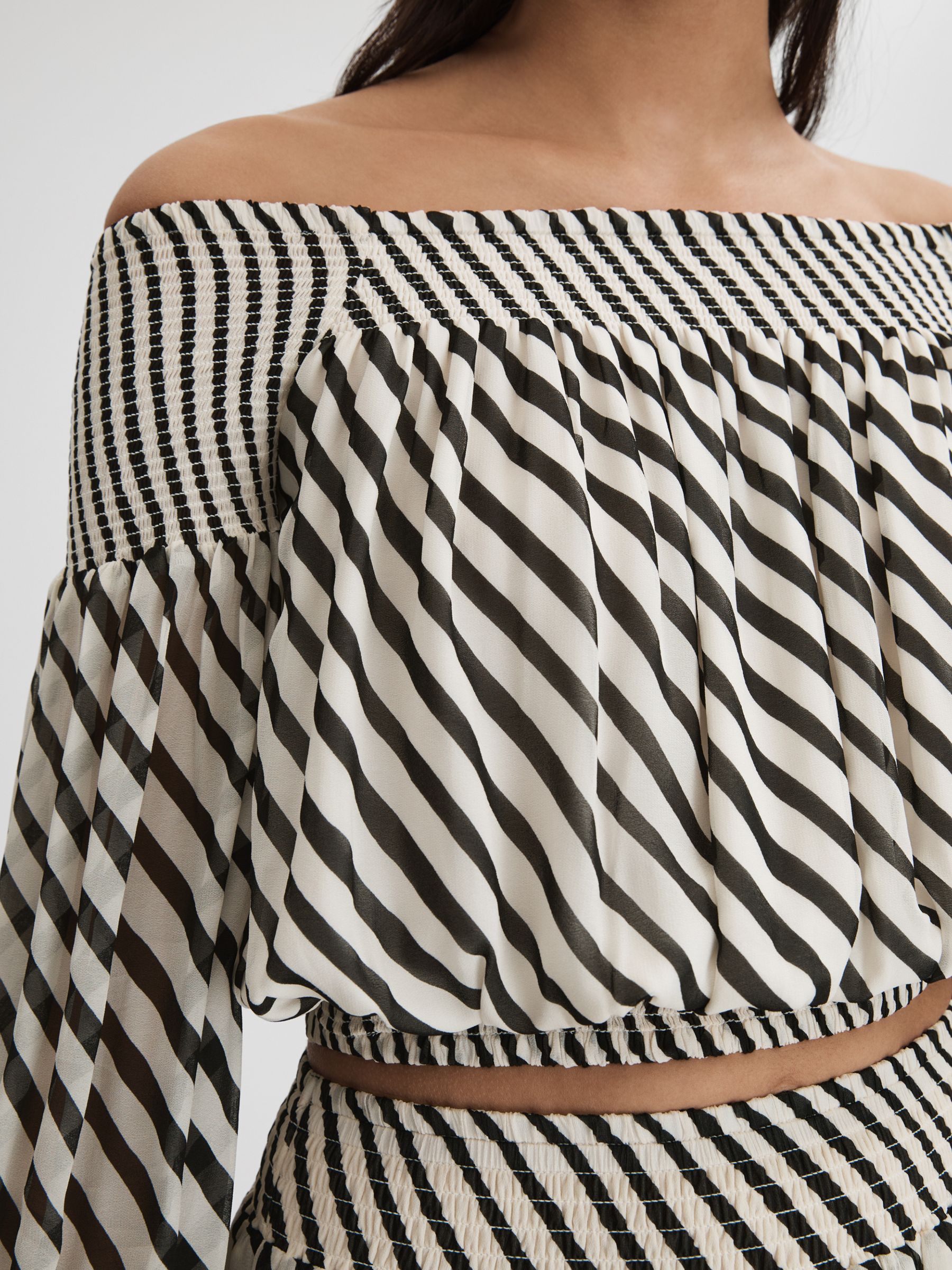 Striped Bardot Cropped Top in Black/Cream - Image 3 of 5