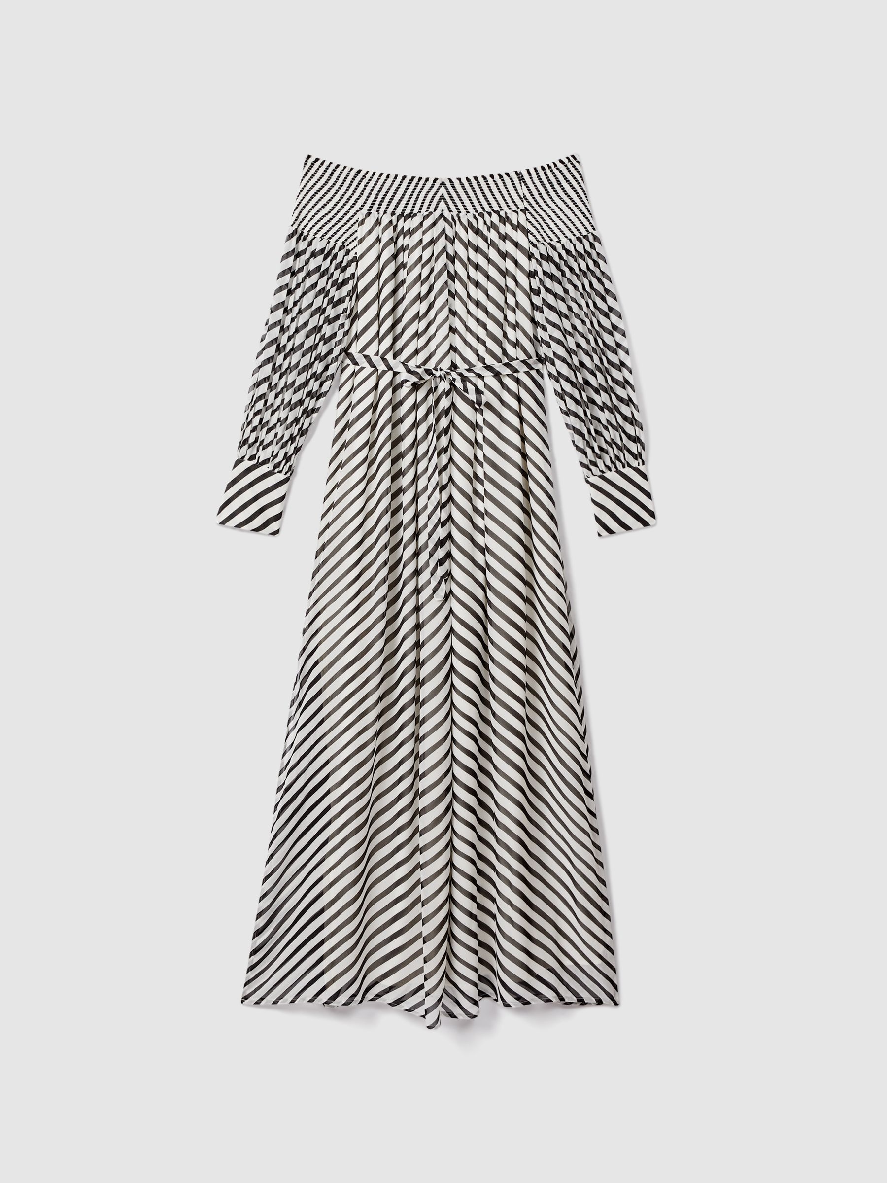 Striped Bardot Maxi Dress in Black/Cream - Image 2 of 7