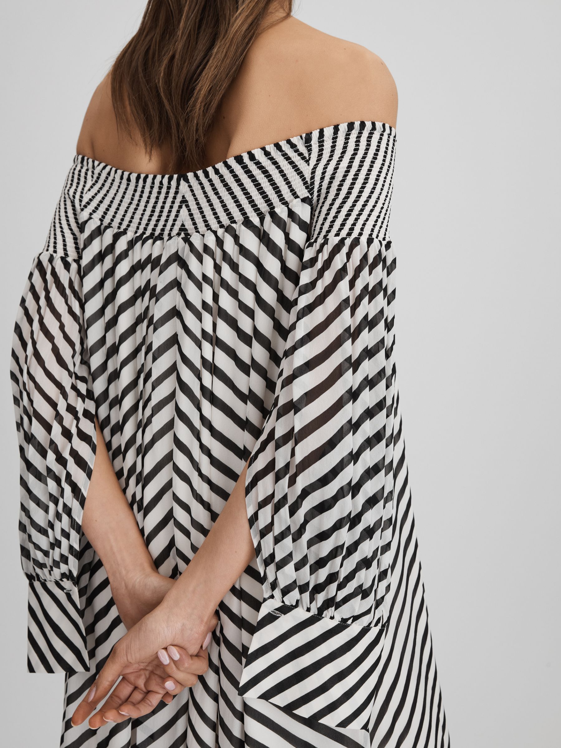 Striped Bardot Maxi Dress in Black/Cream - Image 4 of 7