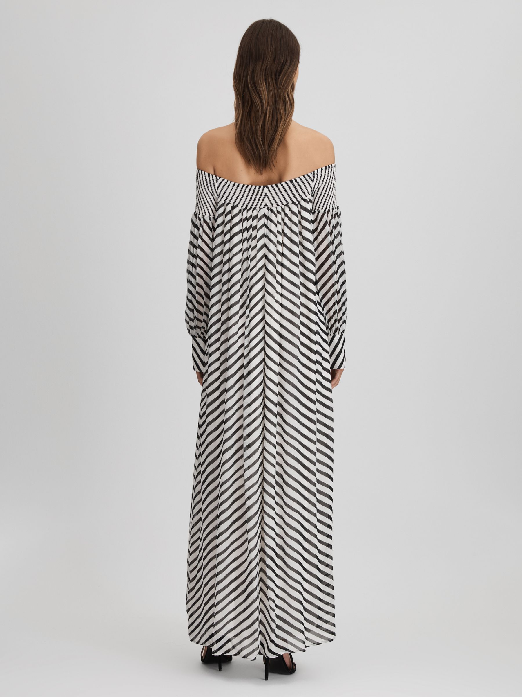 Striped Bardot Maxi Dress in Black/Cream - Image 5 of 7