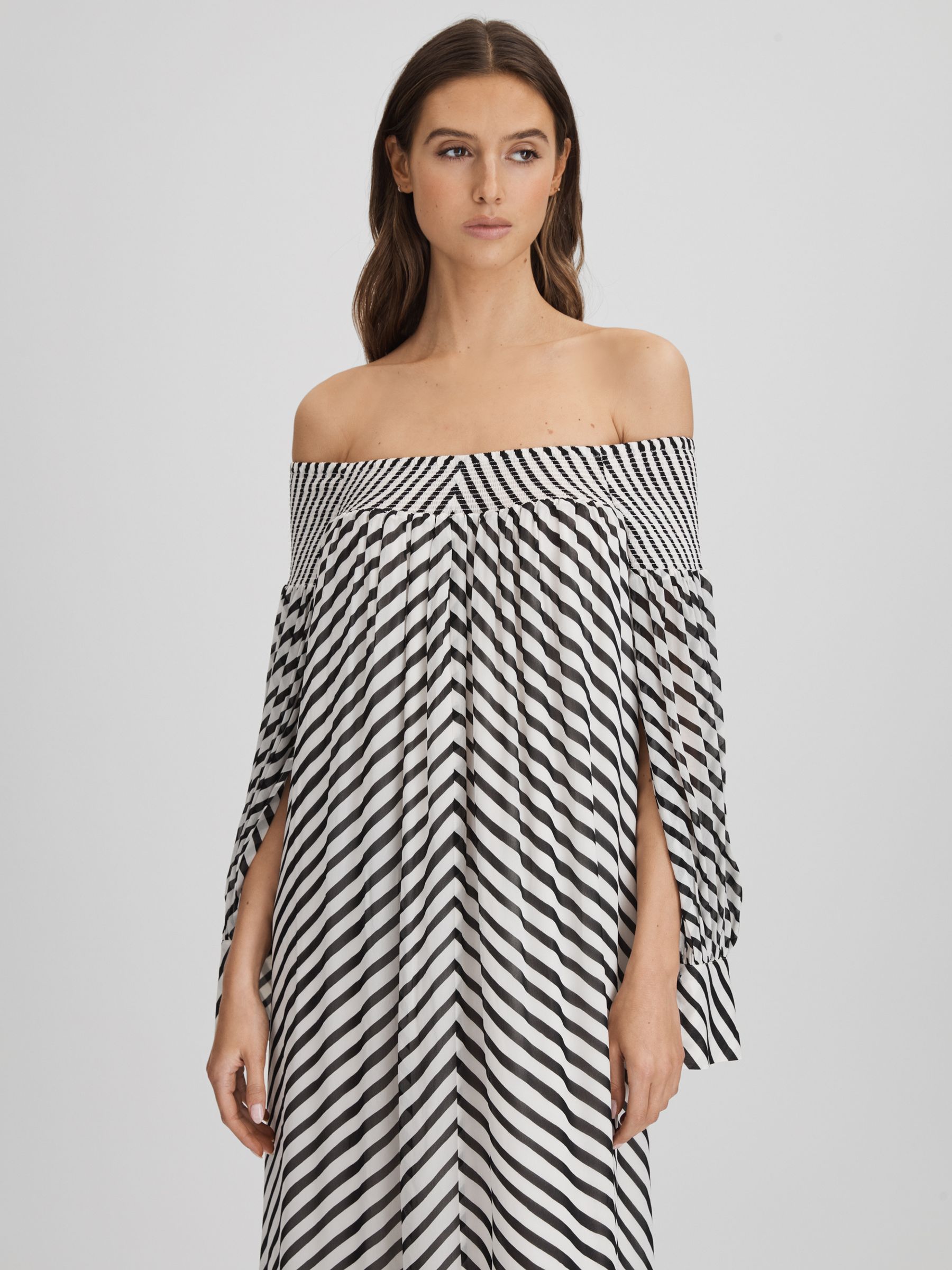 Striped Bardot Maxi Dress in Black/Cream - Image 6 of 7