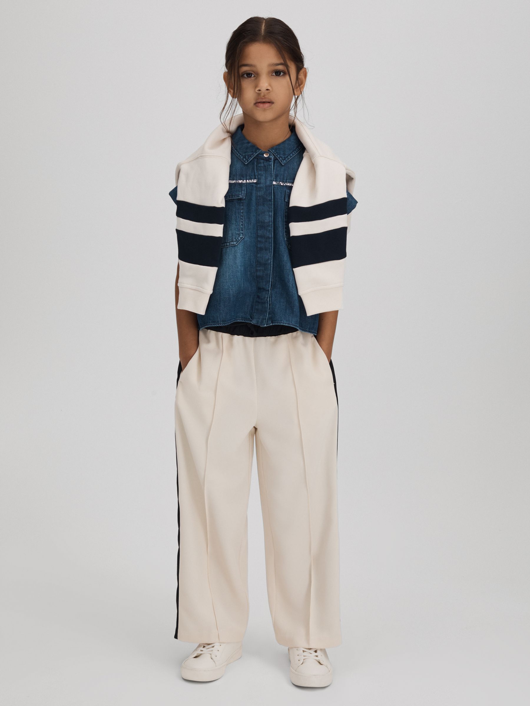 Senior Woven Stripe Drawstring Trousers in Ivory - Image 1 of 6