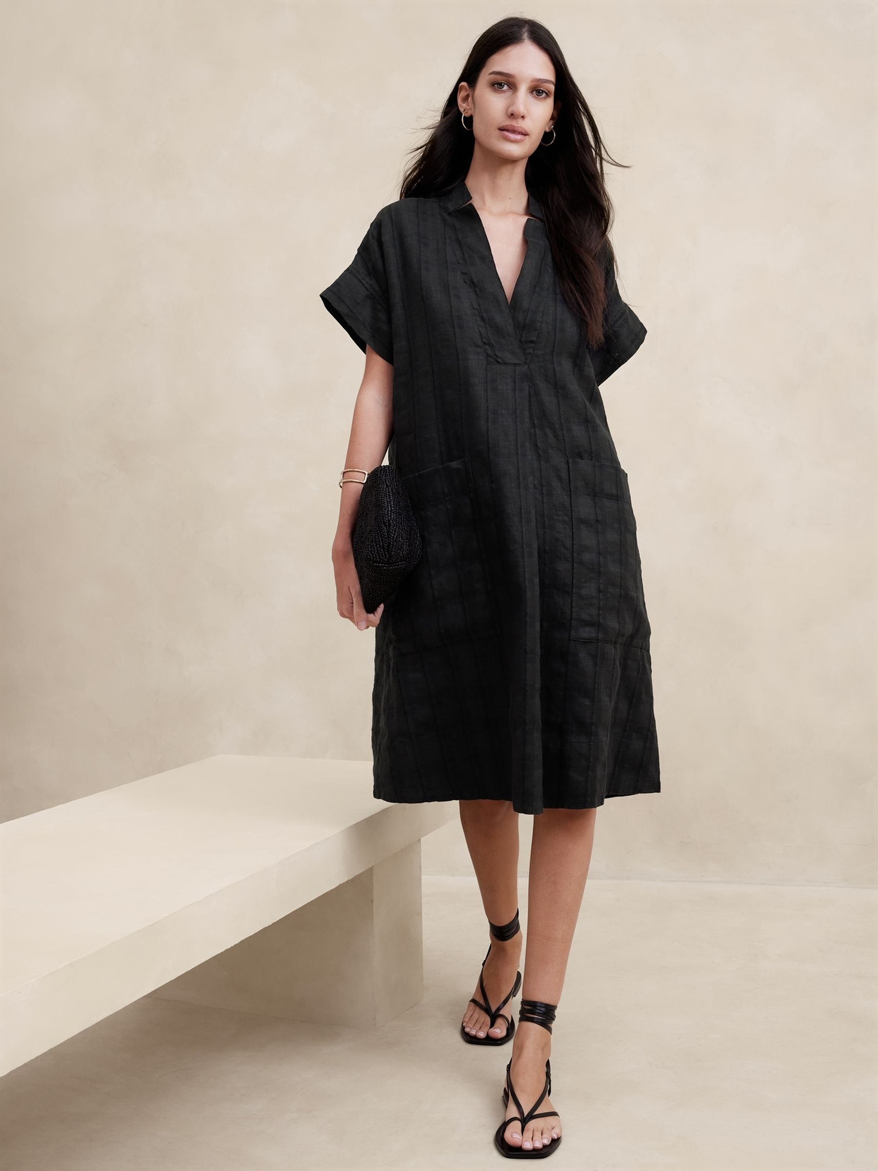 Banana Republic Black Laurel Linen Cotton Utility Dress | Gap