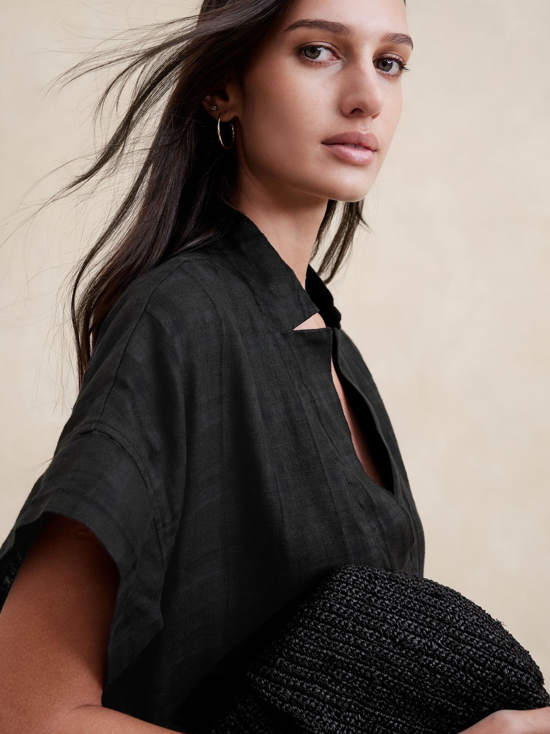 laurel linen-cotton utility dress Banana Republic Black Laurel Linen Cotton Utility Dress