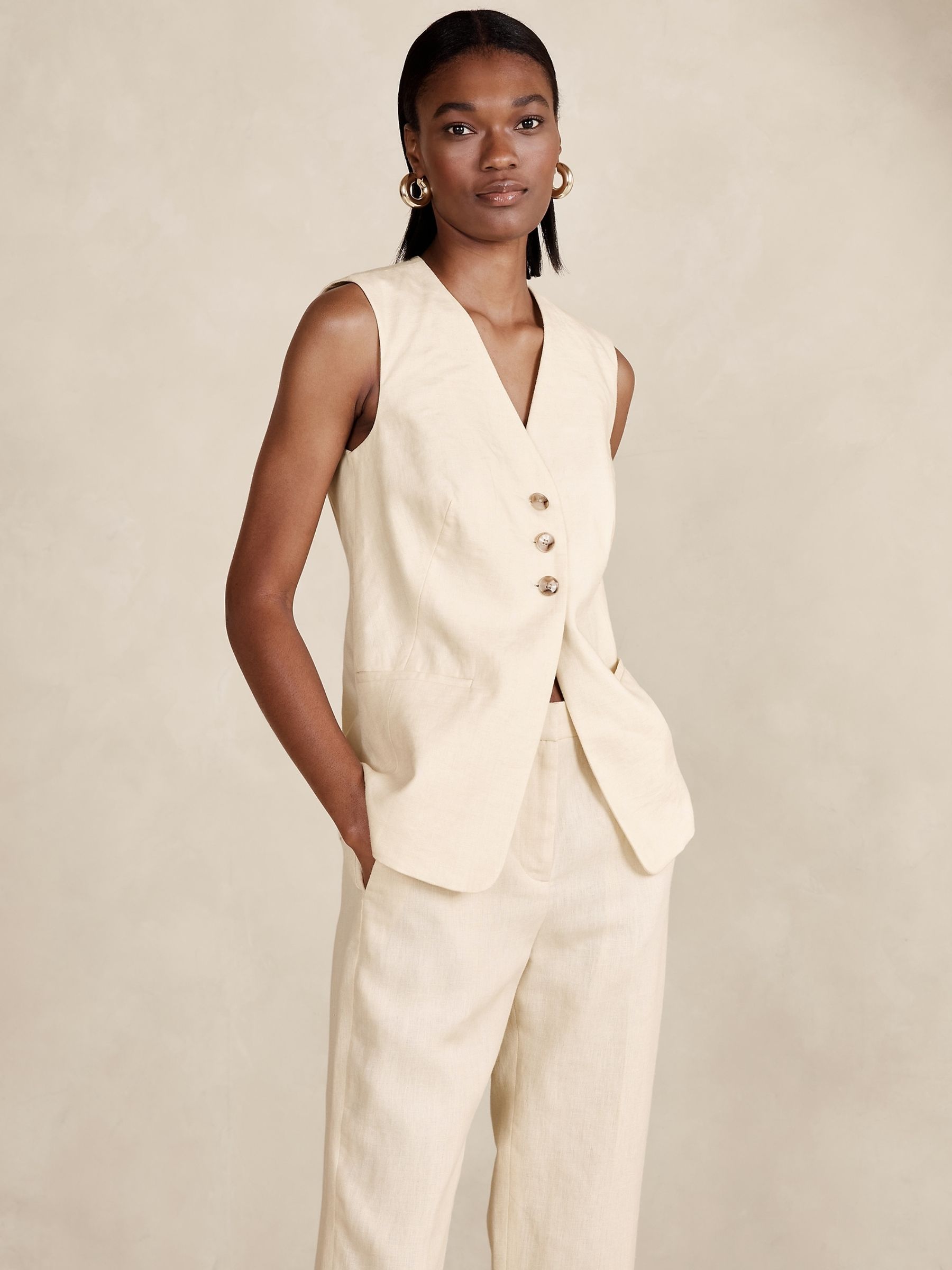 Banana Republic Cream Lina Linen Waistcoat Gap