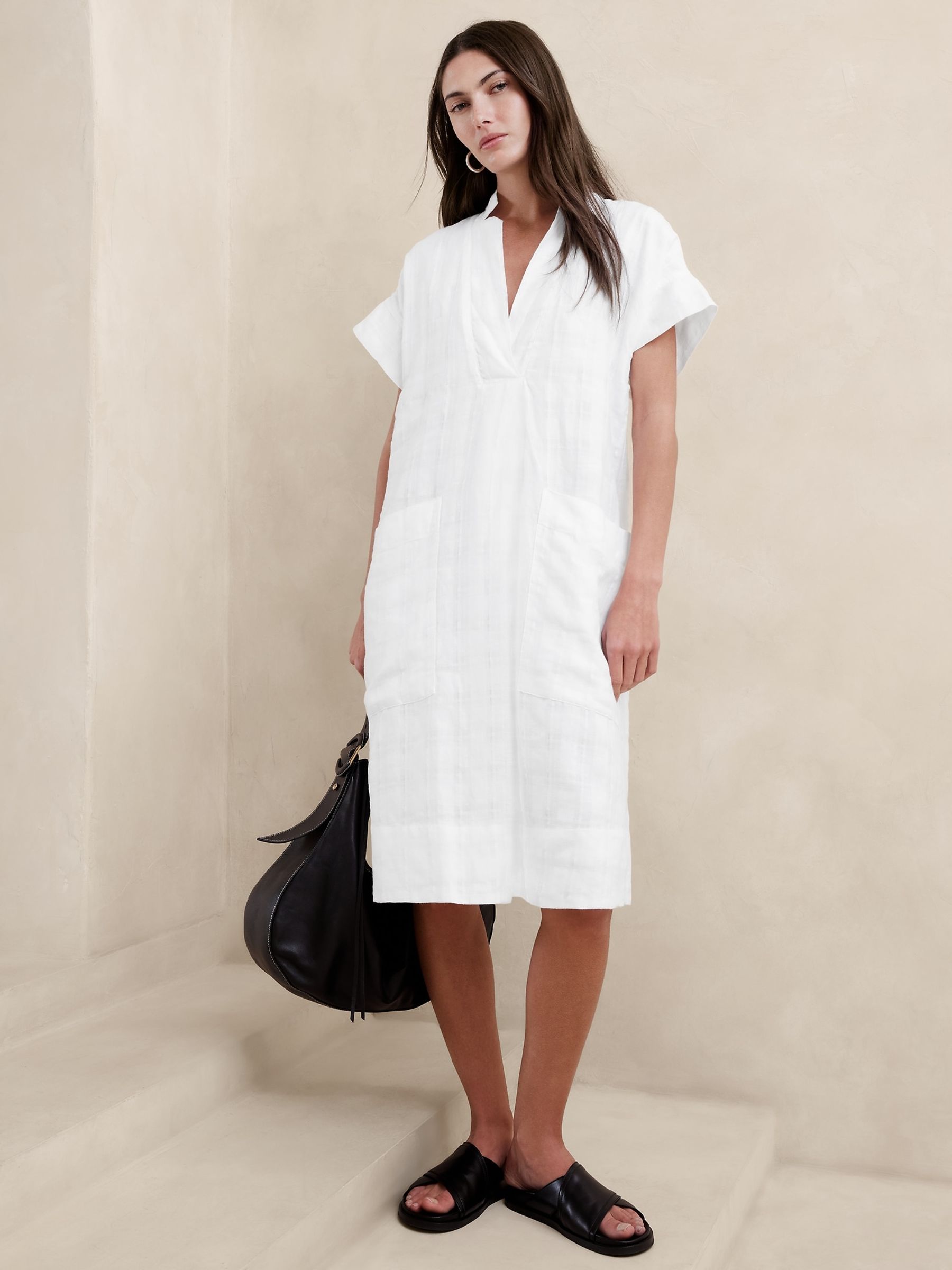 Banana Republic White Laurel Linen Cotton Utility Dress | Gap