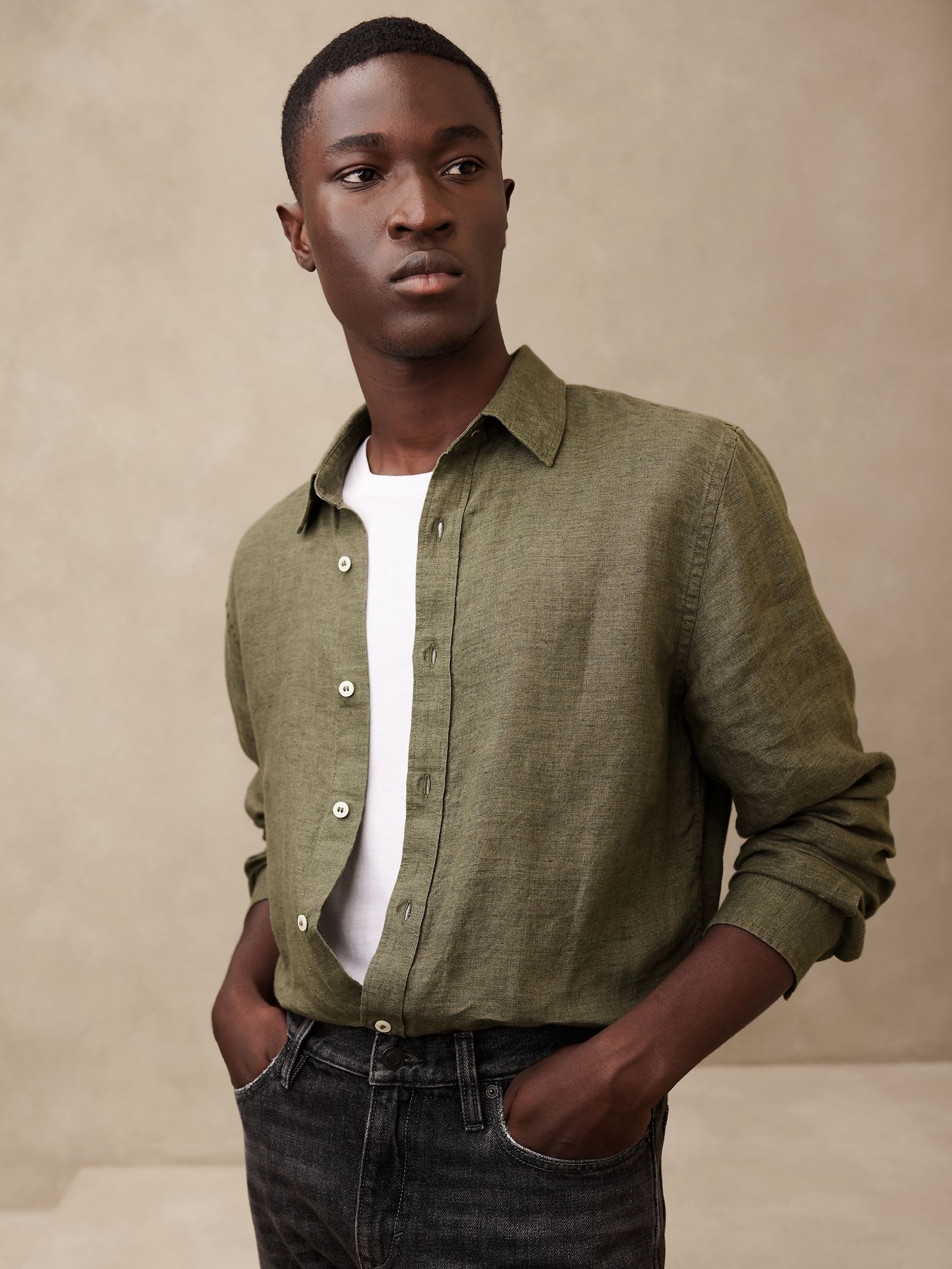 Banana Republic Green Castello Linen Shirt - Image 1 of 1