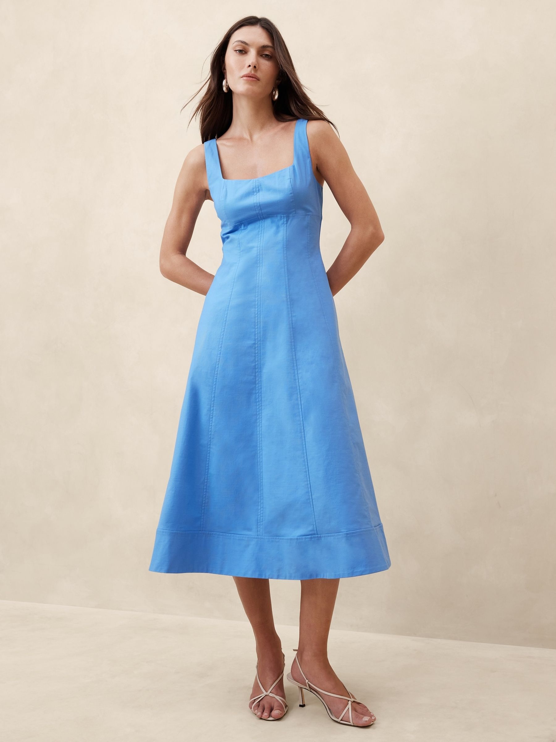 Banana Republic Blue Natalia Square Neck Midi Dress - Image 1 of 1