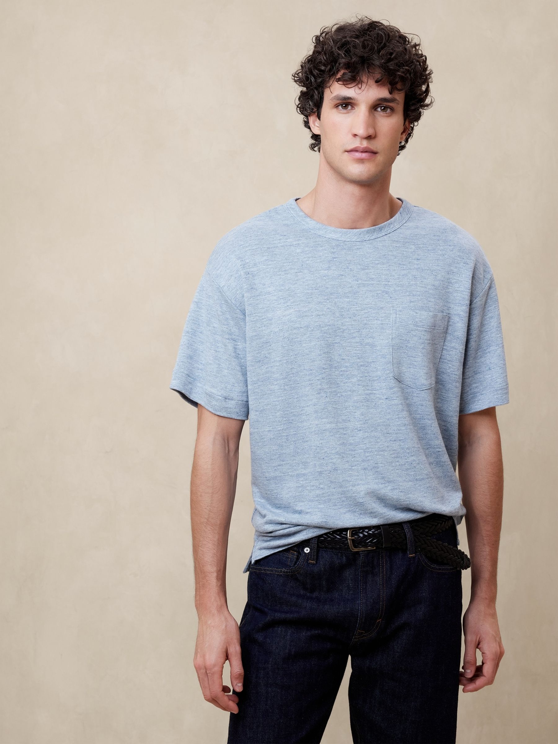 Banana Republic Light Heather Blue Linen French Terry T-Shirt - Image 1 of 1