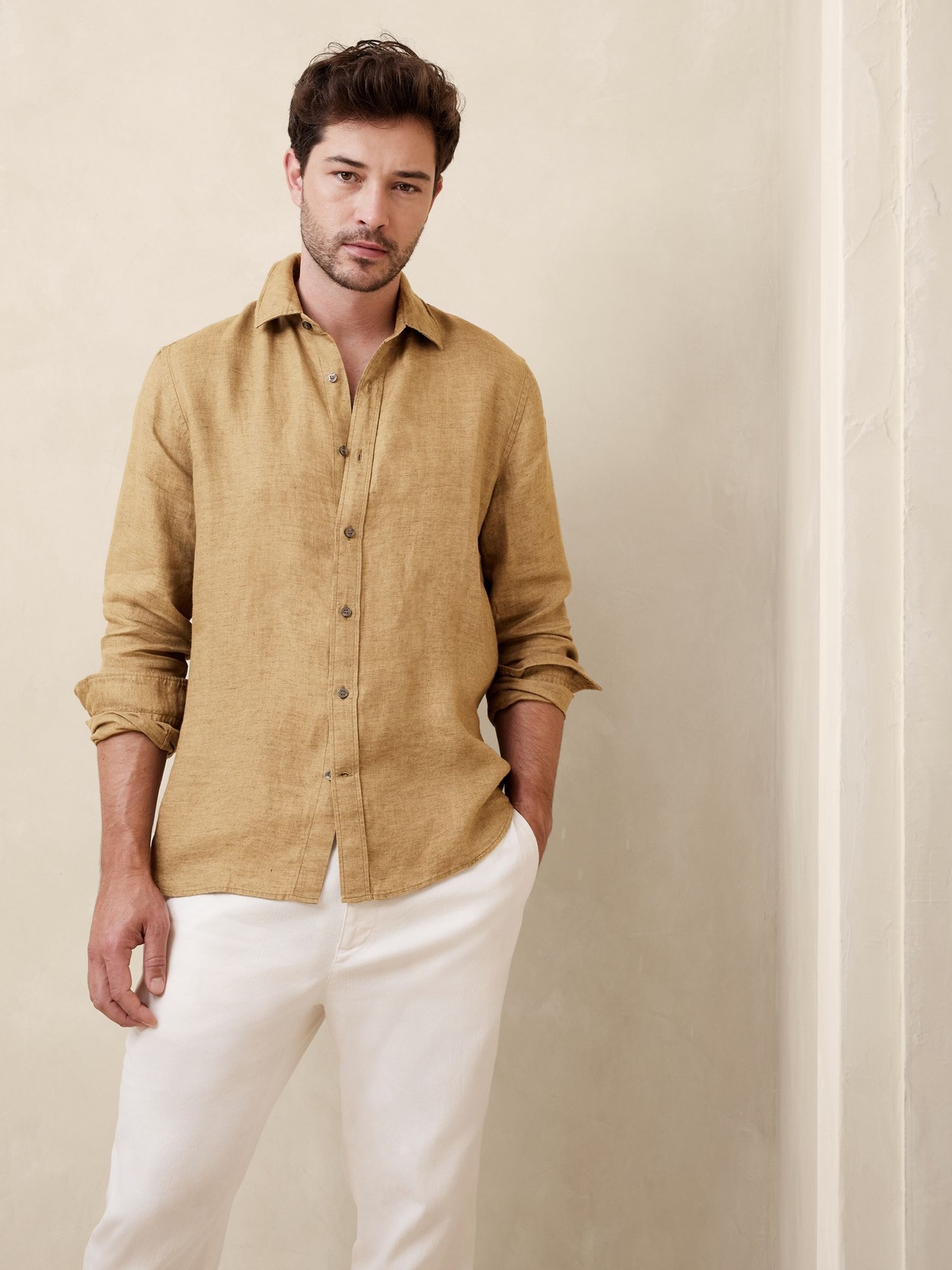 Banana Republic Brown Castello Linen Shirt - Image 1 of 1