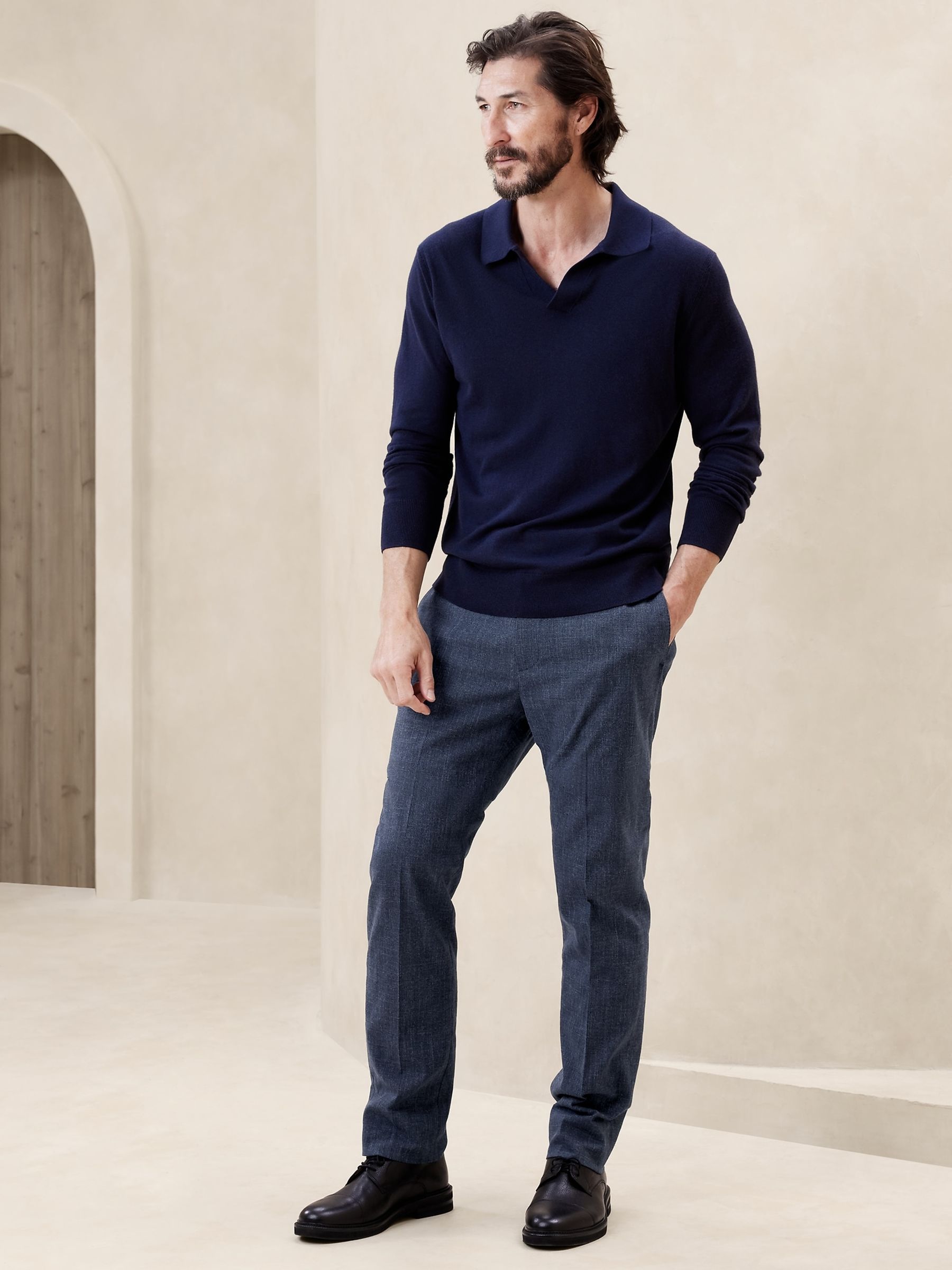 Banana Republic Blue Italian Stretch-Cotton Dress Trousers - Image 3 of 4