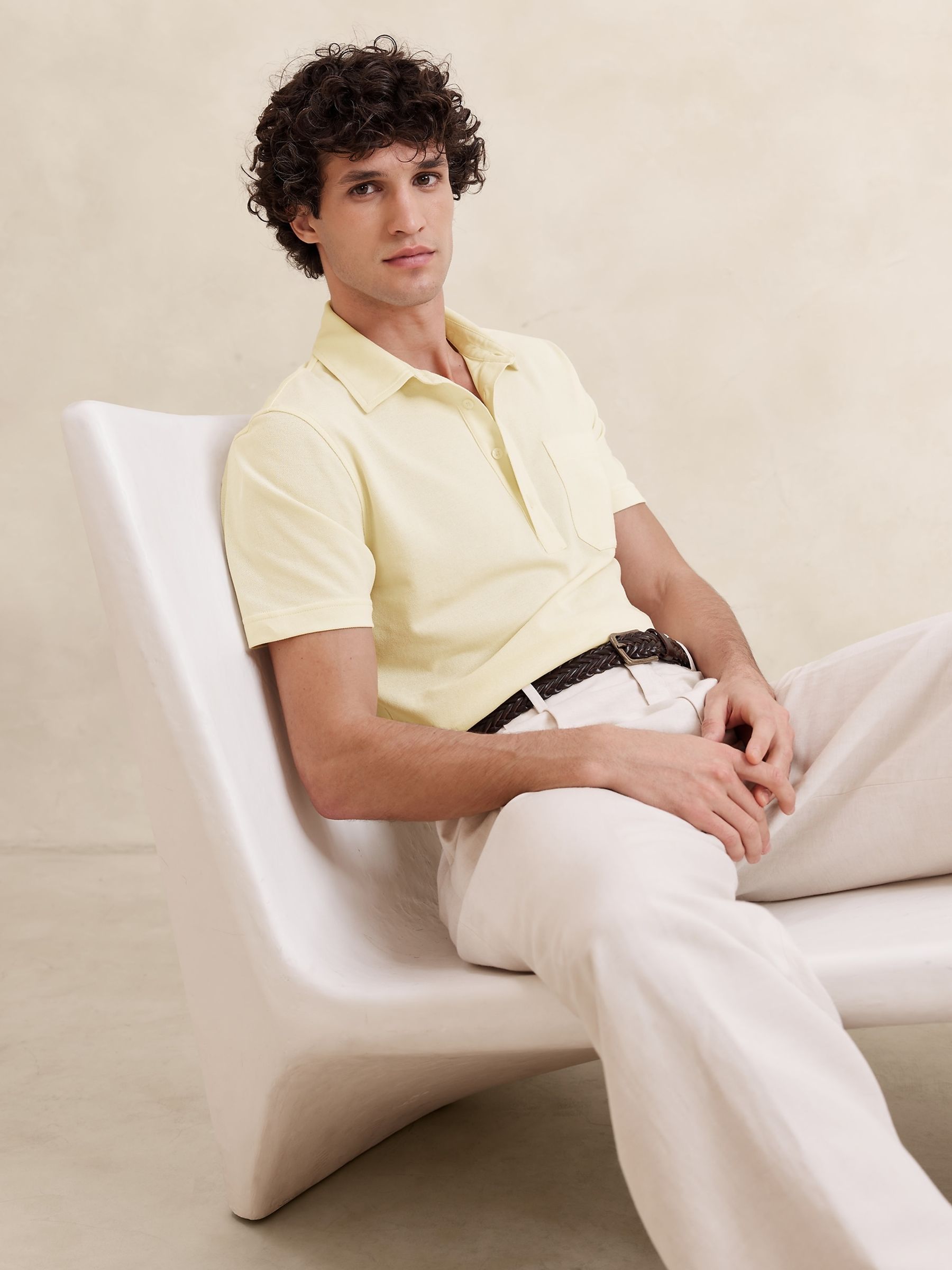 Banana Republic Yellow Cotton Short Sleeve Pique Polo Shirt - Image 1 of 1