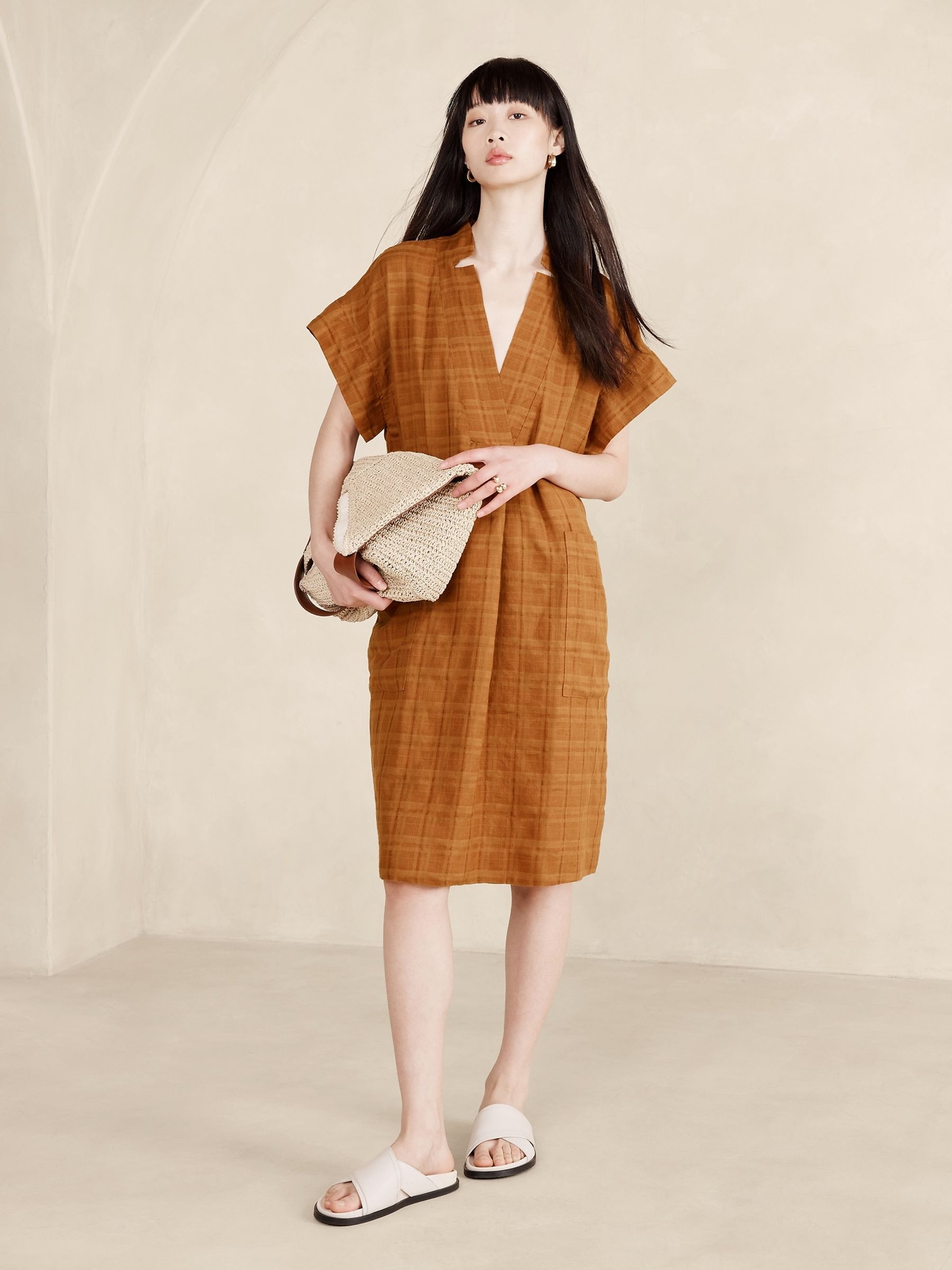 Banana Republic Brown Laurel Linen Cotton Utility Dress | Gap