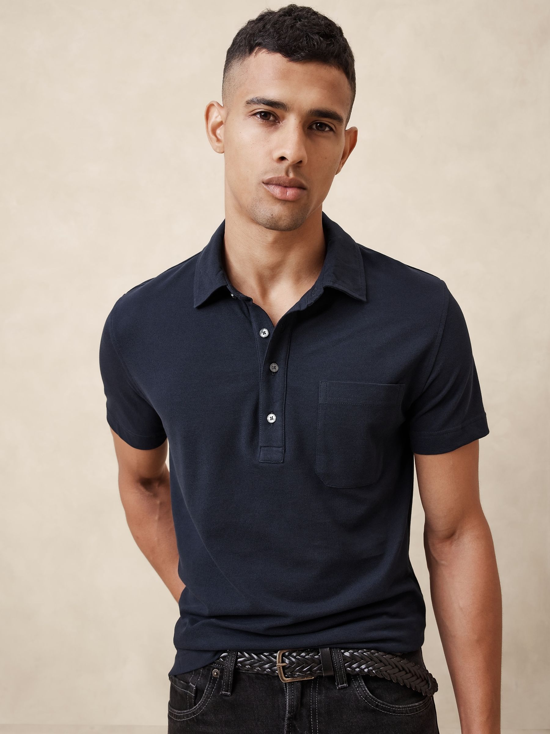 Banana Republic Blue Cotton Short Sleeve Pique Polo Shirt - Image 1 of 1