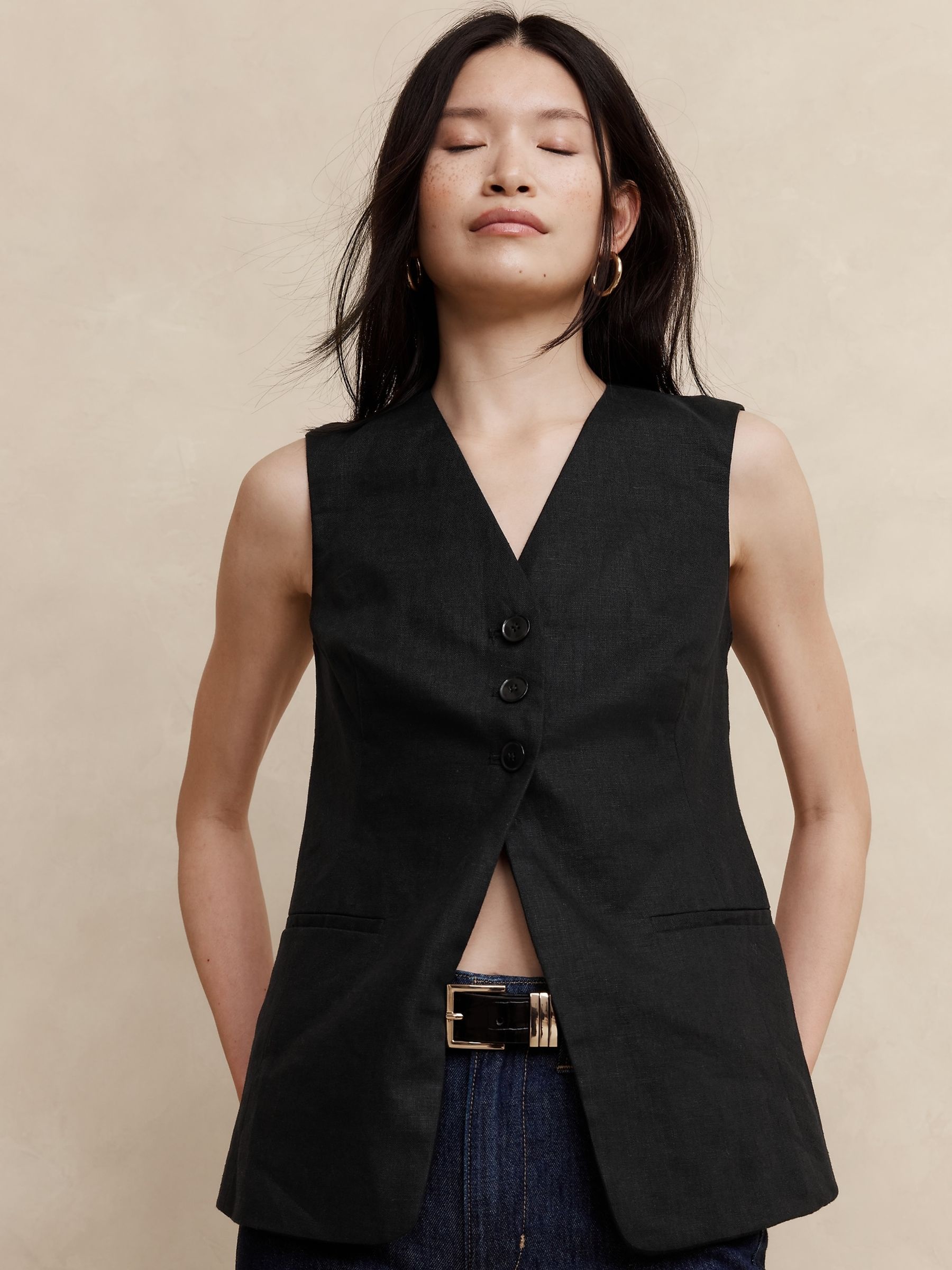Banana Republic Black Lina Linen Waistcoat - Image 1 of 1