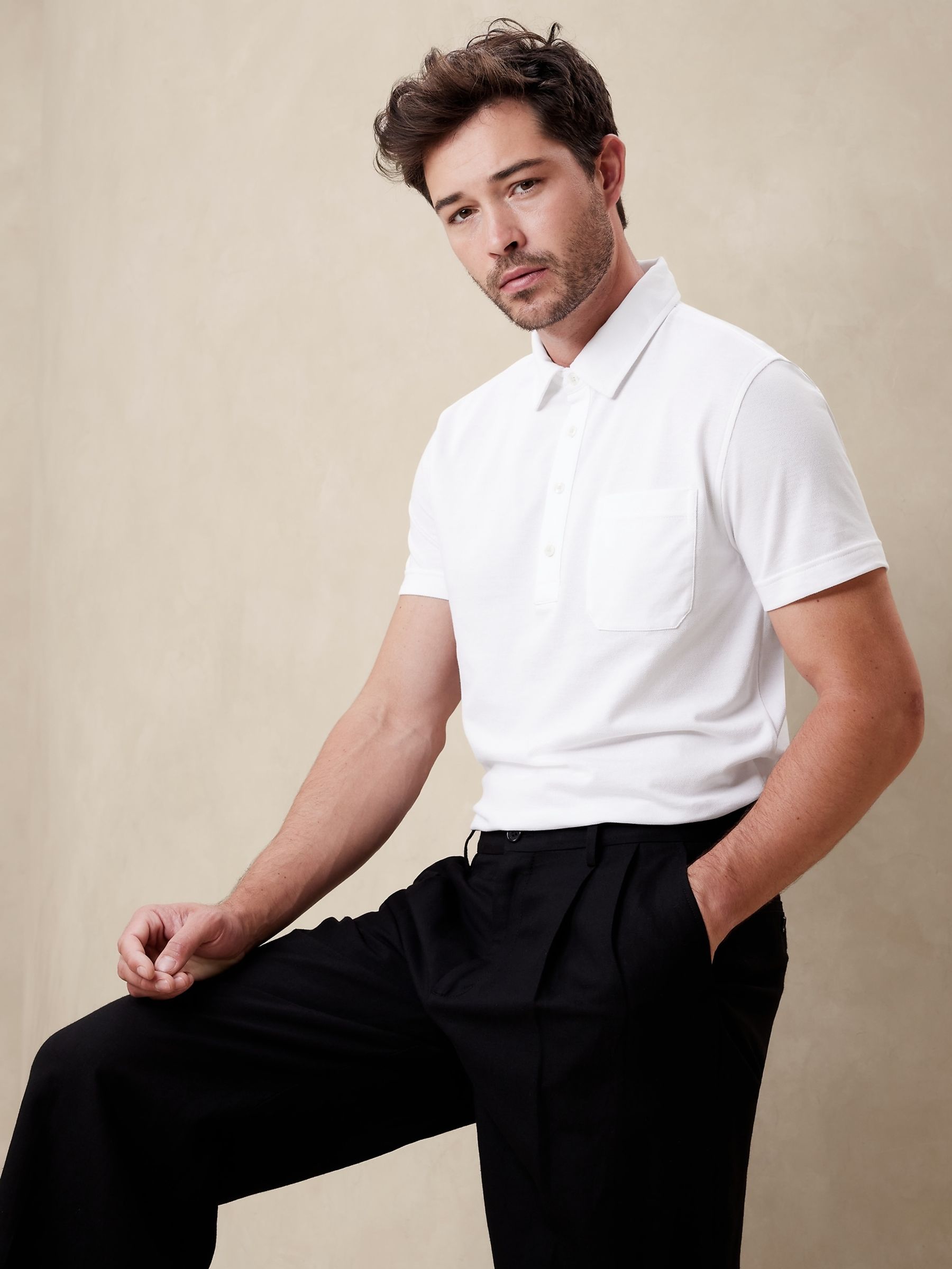 Banana Republic White Cotton Short Sleeve Pique Polo Shirt - Image 1 of 1