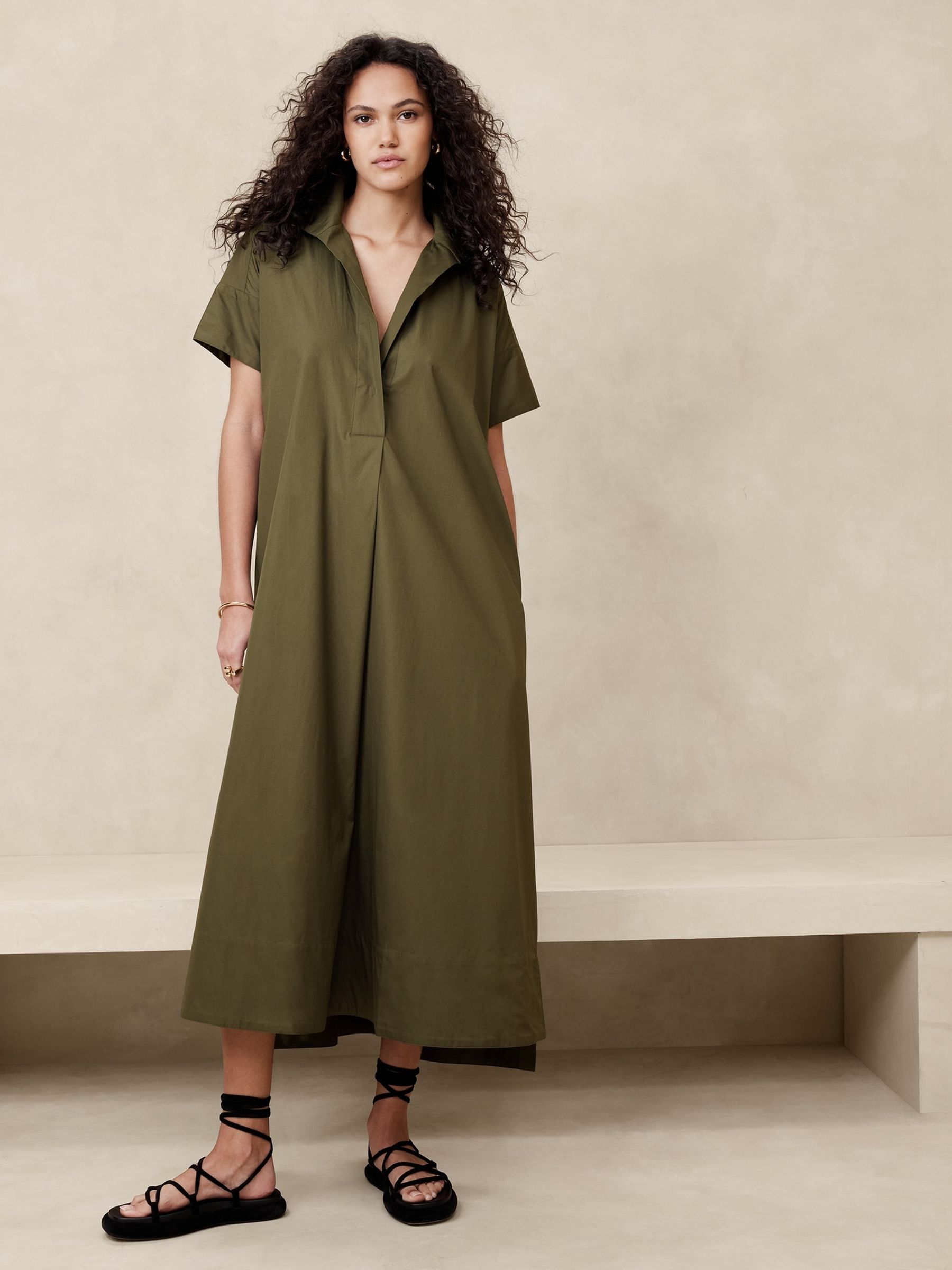 Banana Republic Green Cruz Poplin Maxi Dress - Image 1 of 1