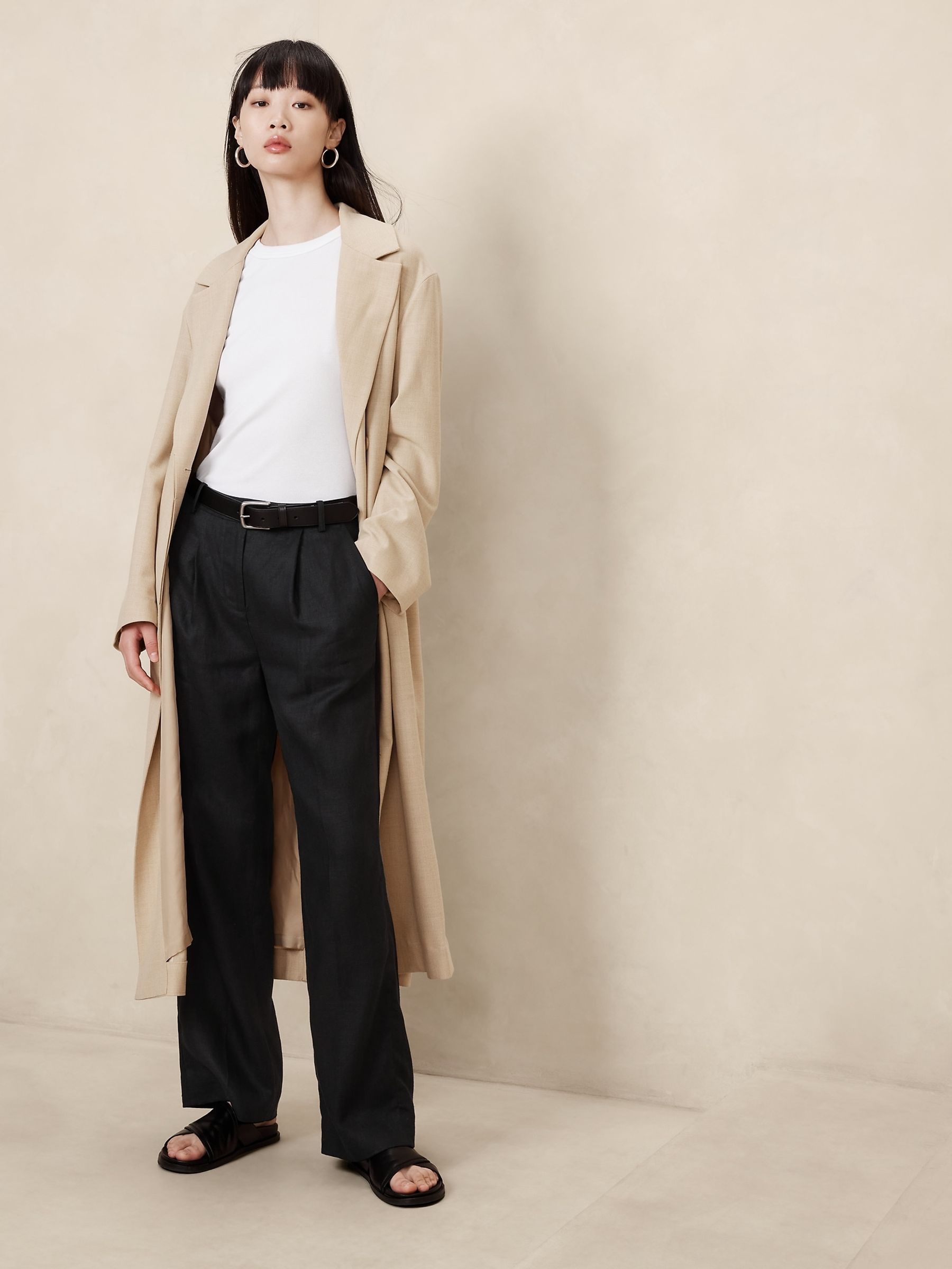 Banana Republic Black Lina 100% Linen Straight Fit Trousers - Image 1 of 5