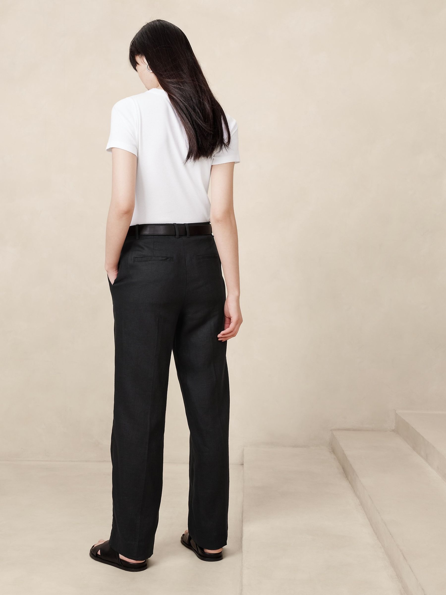 Banana Republic Black Lina 100% Linen Straight Fit Trousers - Image 2 of 5