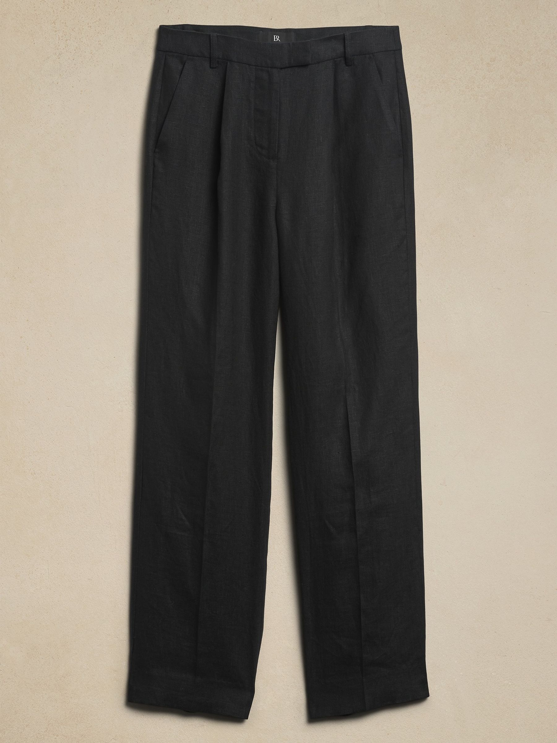 Banana Republic Black Lina 100% Linen Straight Fit Trousers - Image 5 of 5