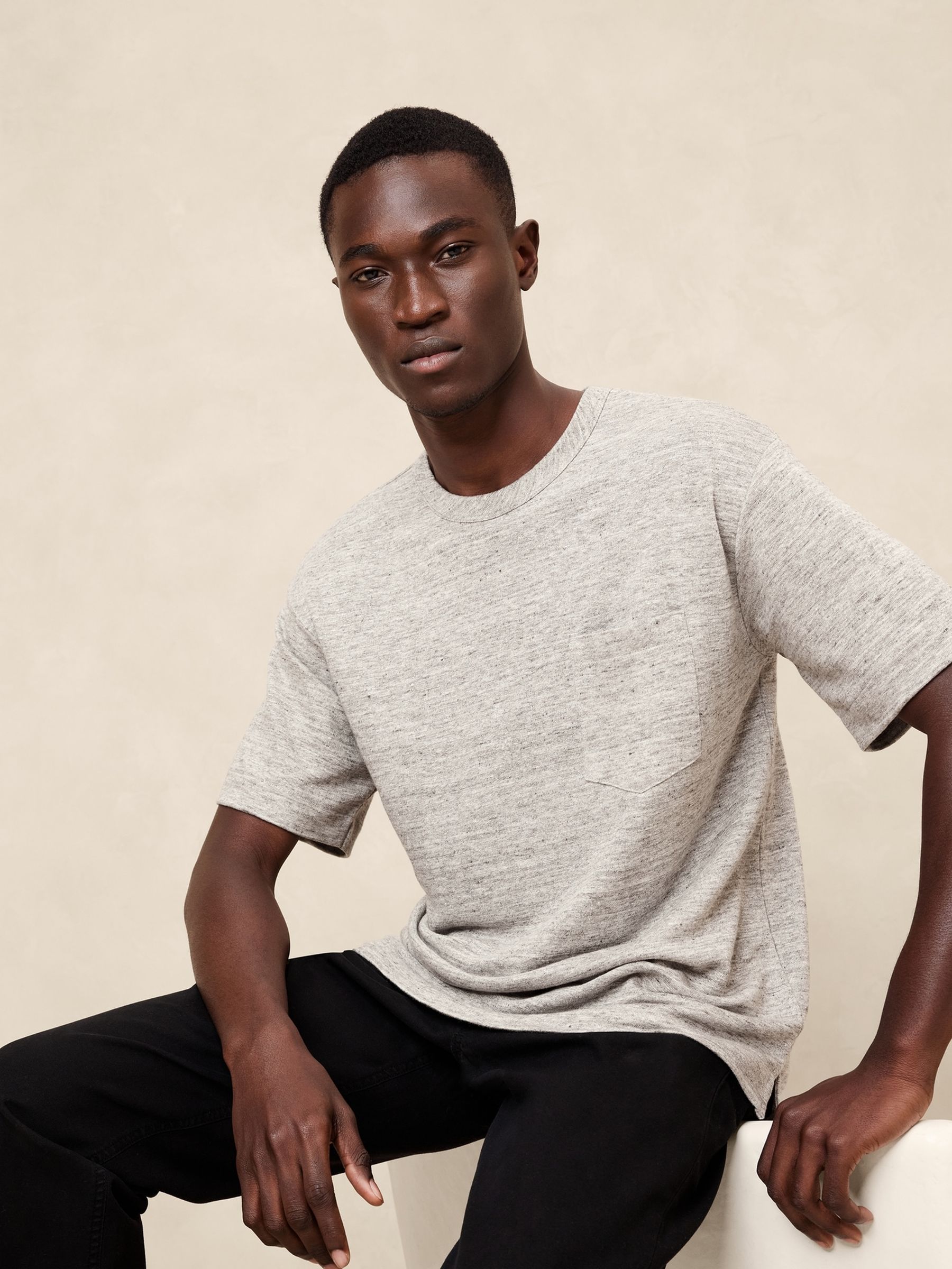 Banana Republic Light Grey Linen French Terry T-Shirt - Image 1 of 1