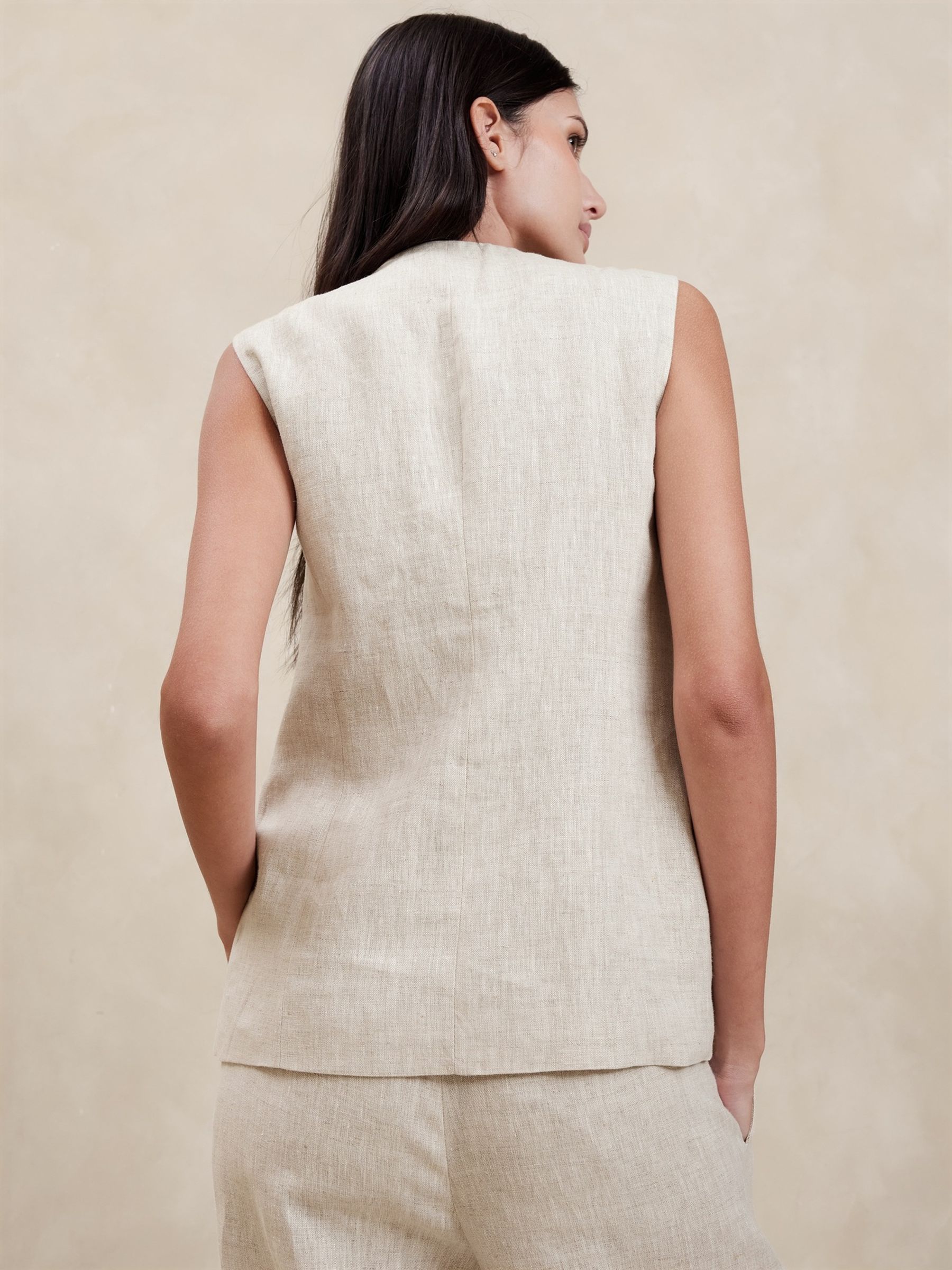 Banana Republic Beige Lina Linen Waistcoat - Image 2 of 5