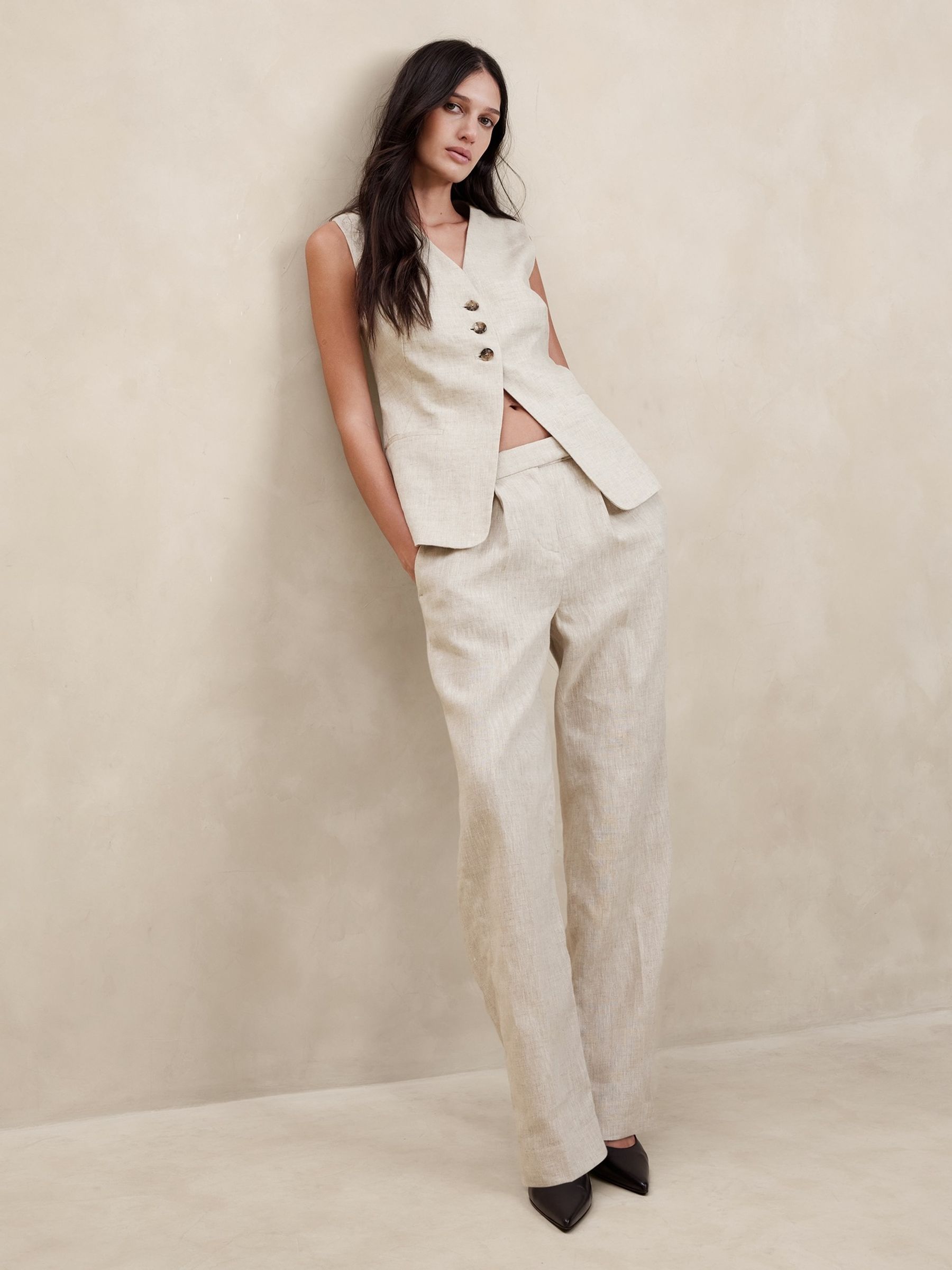 Banana Republic Beige Lina Linen Waistcoat - Image 3 of 5