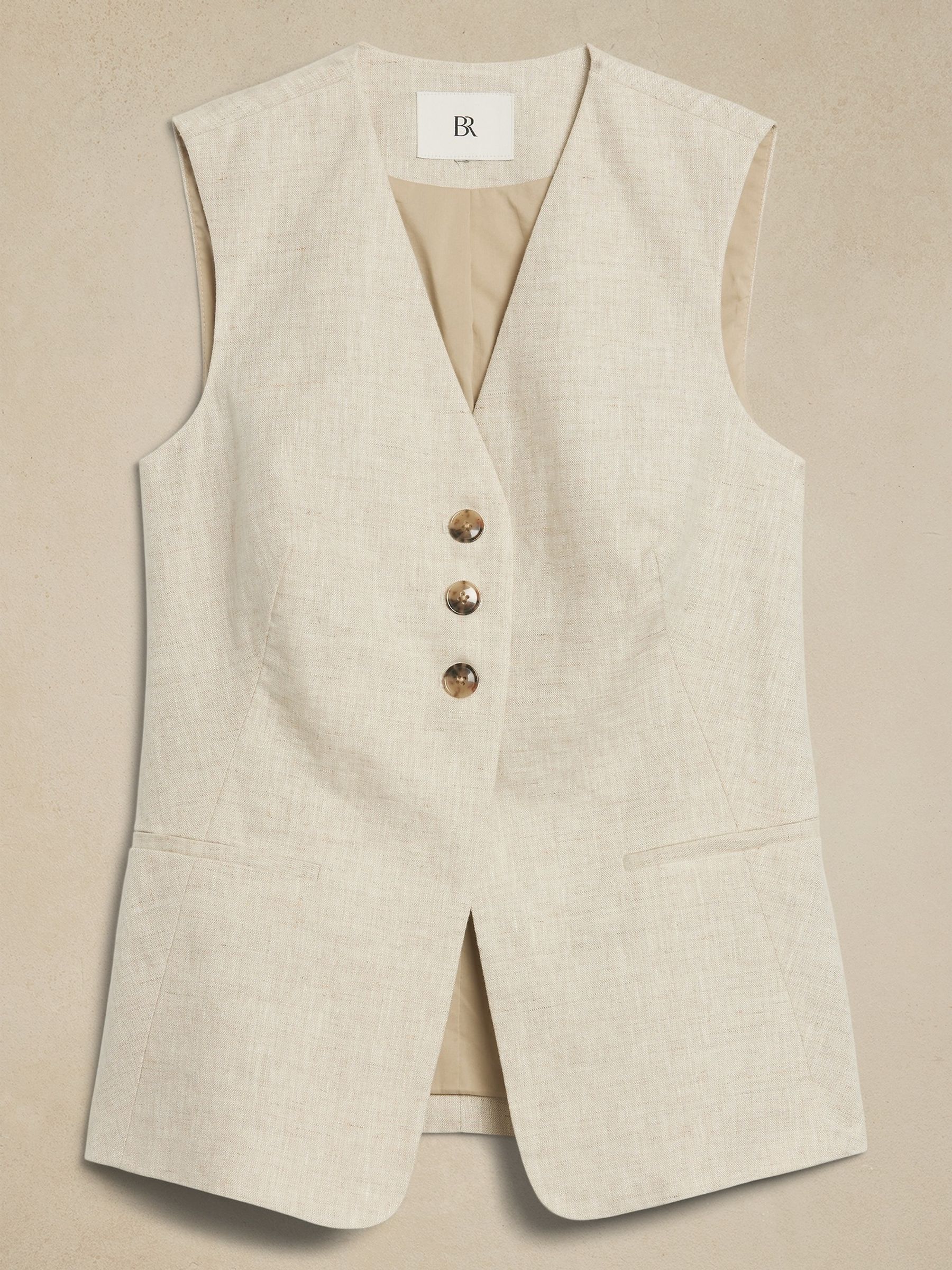 Banana Republic Beige Lina Linen Waistcoat - Image 4 of 5