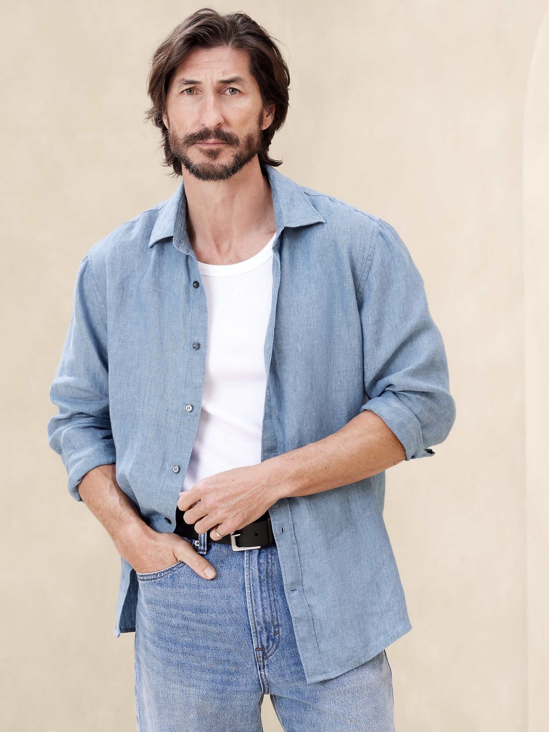 Banana Republic Blue Castello Linen Shirt - Image 1 of 1