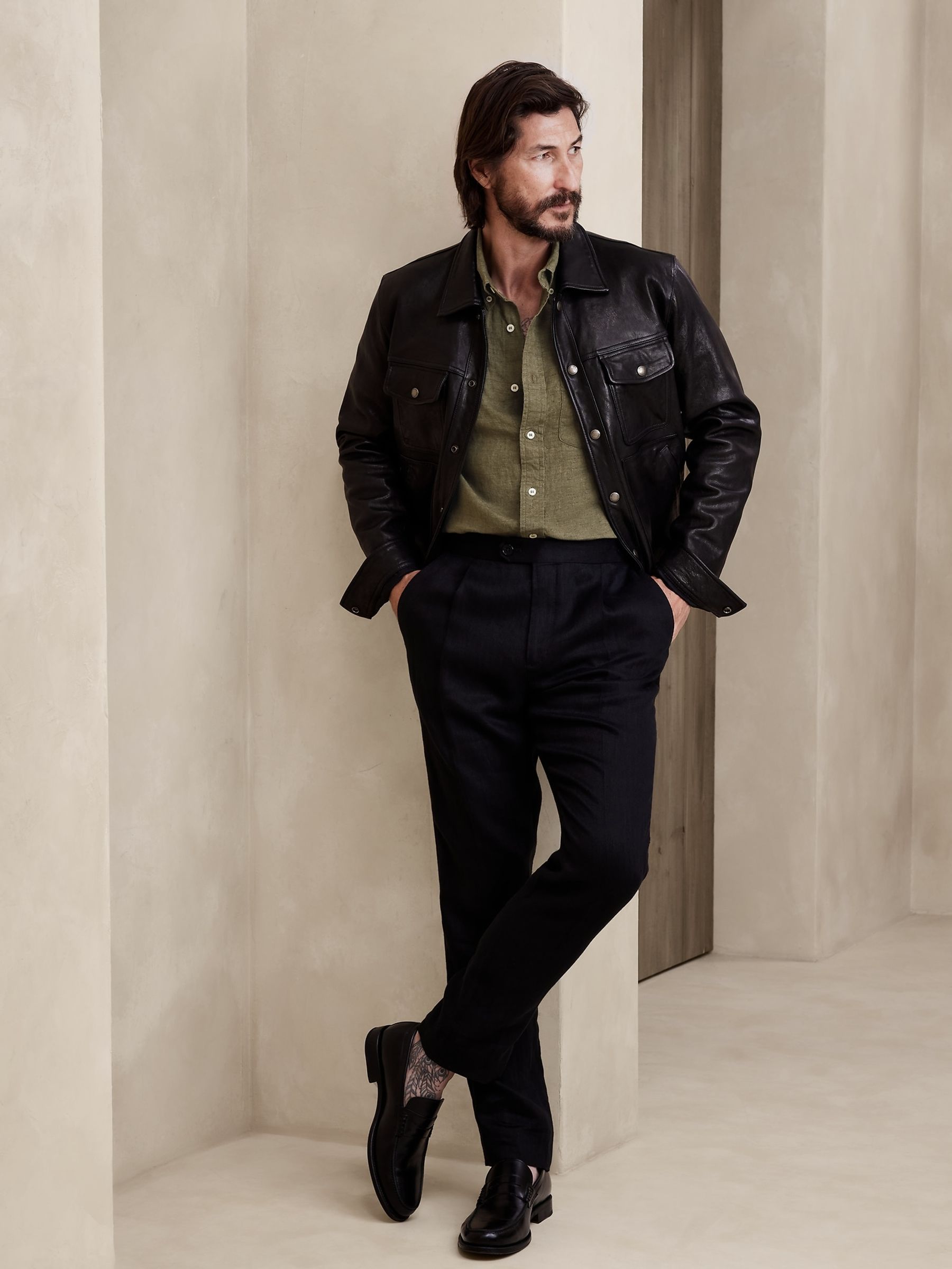 Banana Republic Green Castelletto Linen Shirt - Image 3 of 4