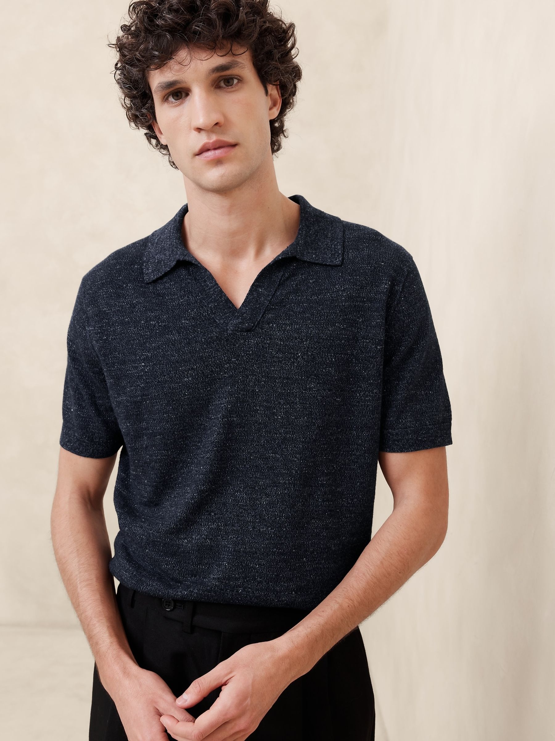 Banana Republic Blue Giorgio Linen-Cotton Sweater Polo - Image 1 of 1