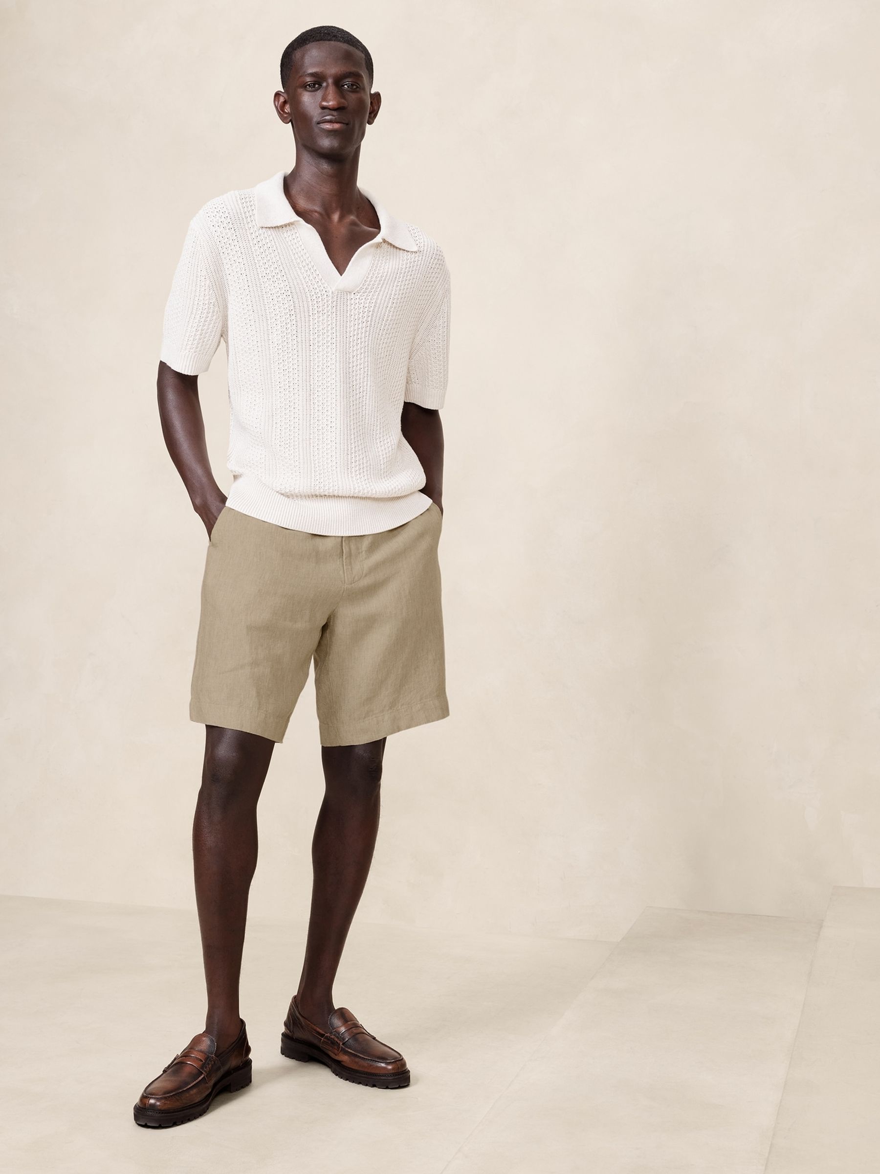 Banana Republic Brown Lino Slim Fit 100% Linen 7"" Shorts - Image 1 of 4