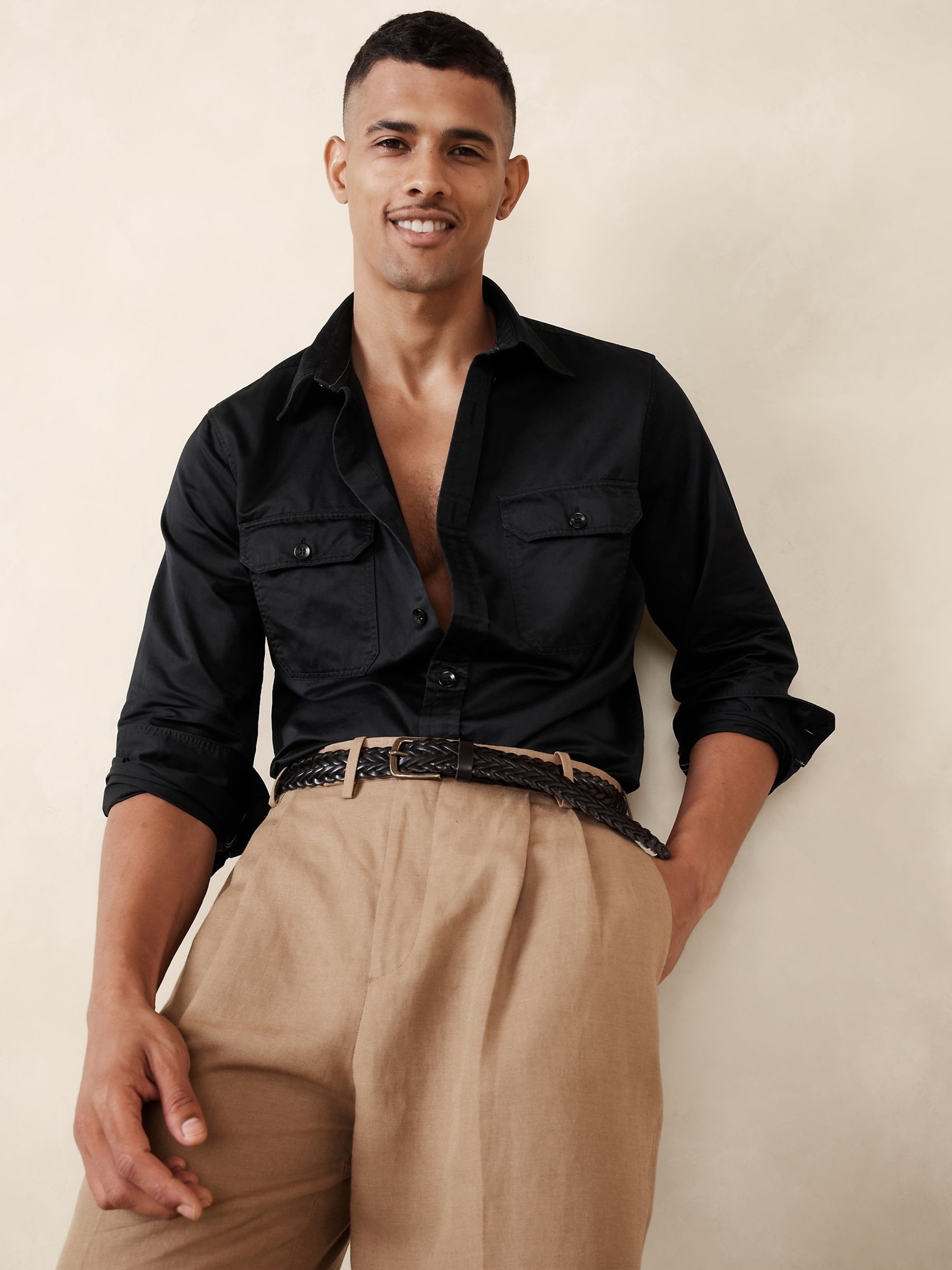 Banana Republic Black Expedition Cotton-Linen Shirt - Image 1 of 1