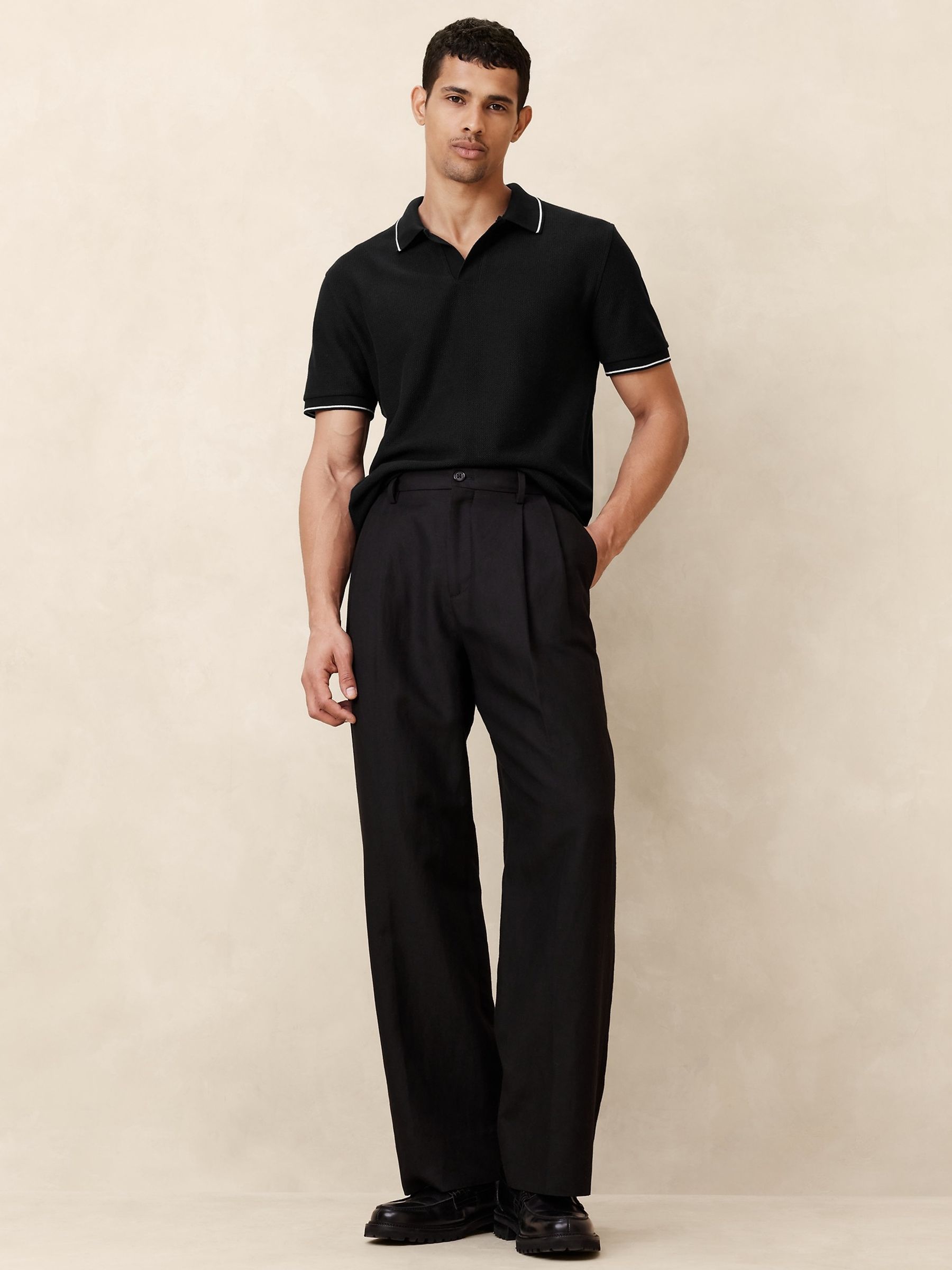 Banana Republic Black Laguna Jacquard Polo Shirt - Image 1 of 4