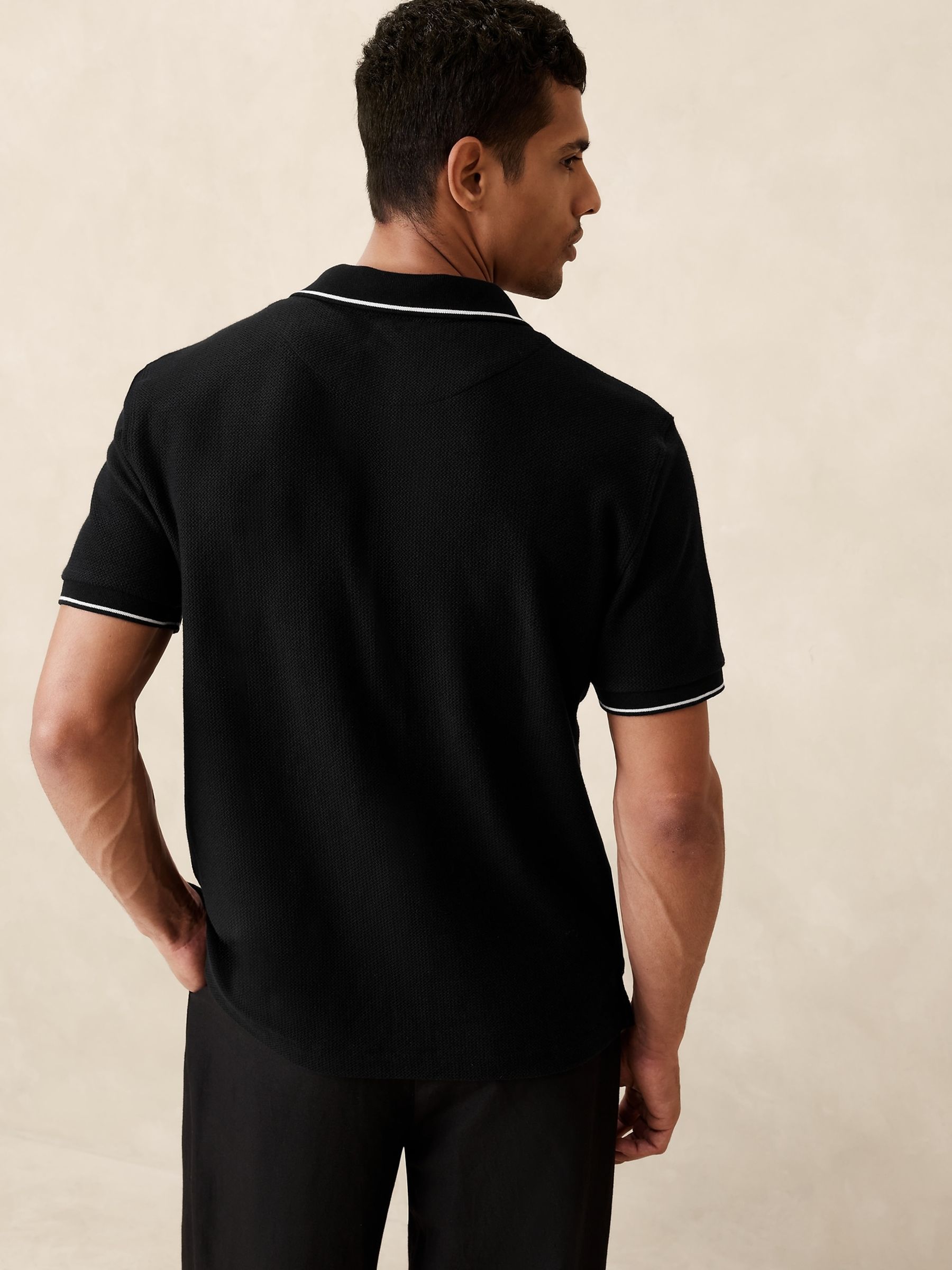 Banana Republic Black Laguna Jacquard Polo Shirt - Image 2 of 4