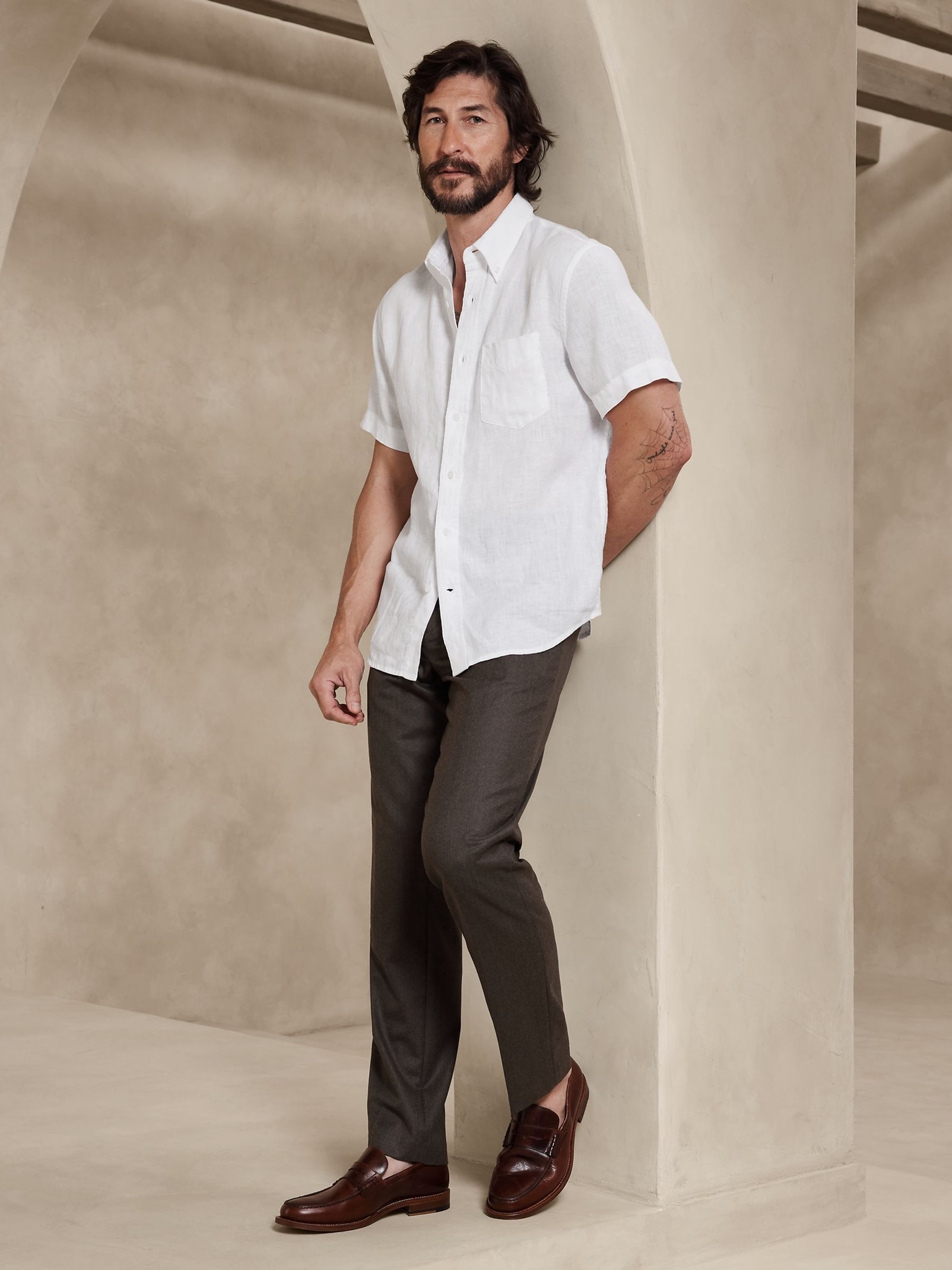 Banana Republic White 100% Linen Castelletto Short Sleeve Shirt - Image 1 of 2