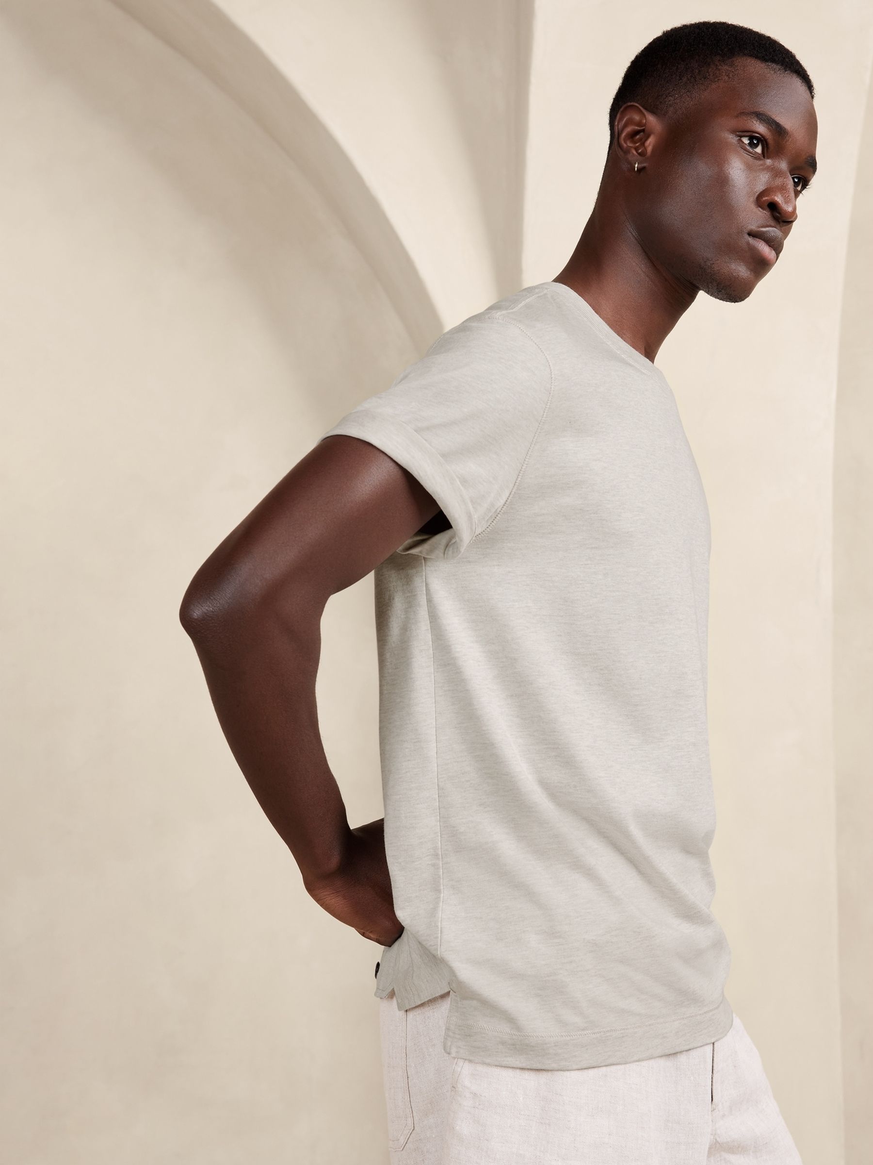 Banana Republic Beige Authentic SUPIMA Crew Neck T-Shirt - Image 2 of 4