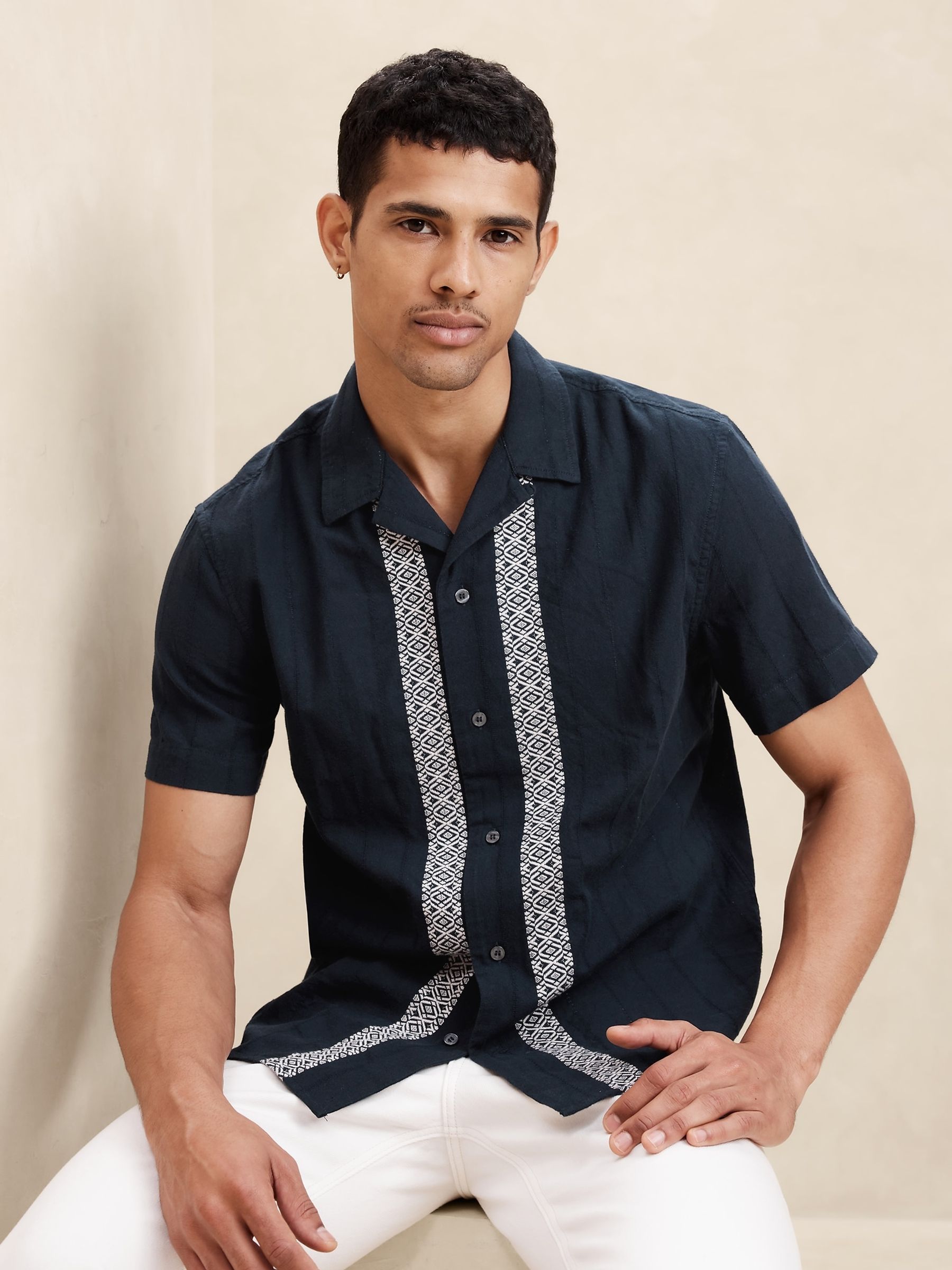 Banana Republic Navy/Blue Summerland Jacquard Resort Shirt - Image 1 of 1