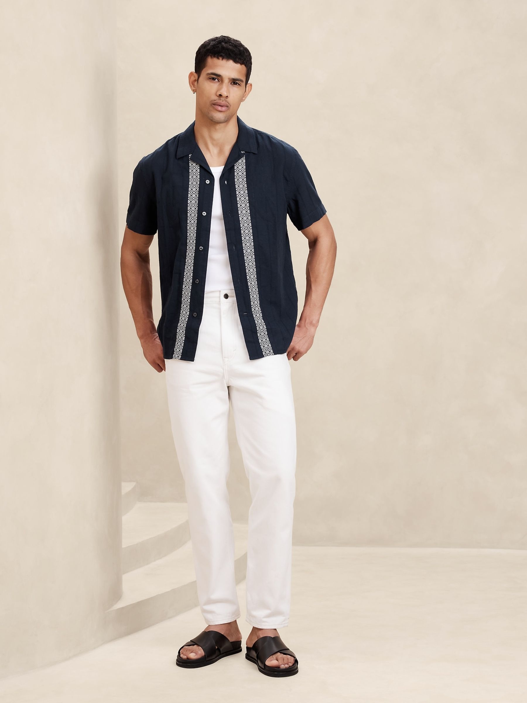 Banana Republic Navy/Blue Summerland Jacquard Resort Shirt - Image 3 of 4