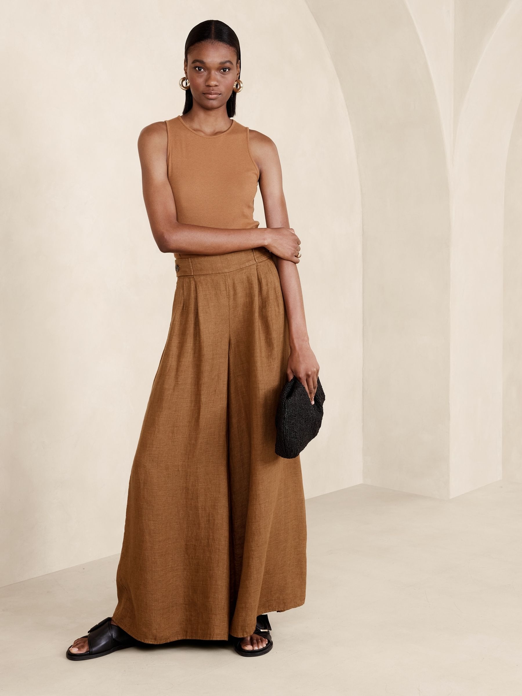 Banana Republic Brown Lina Linen Wide-Leg Trousers | Gap