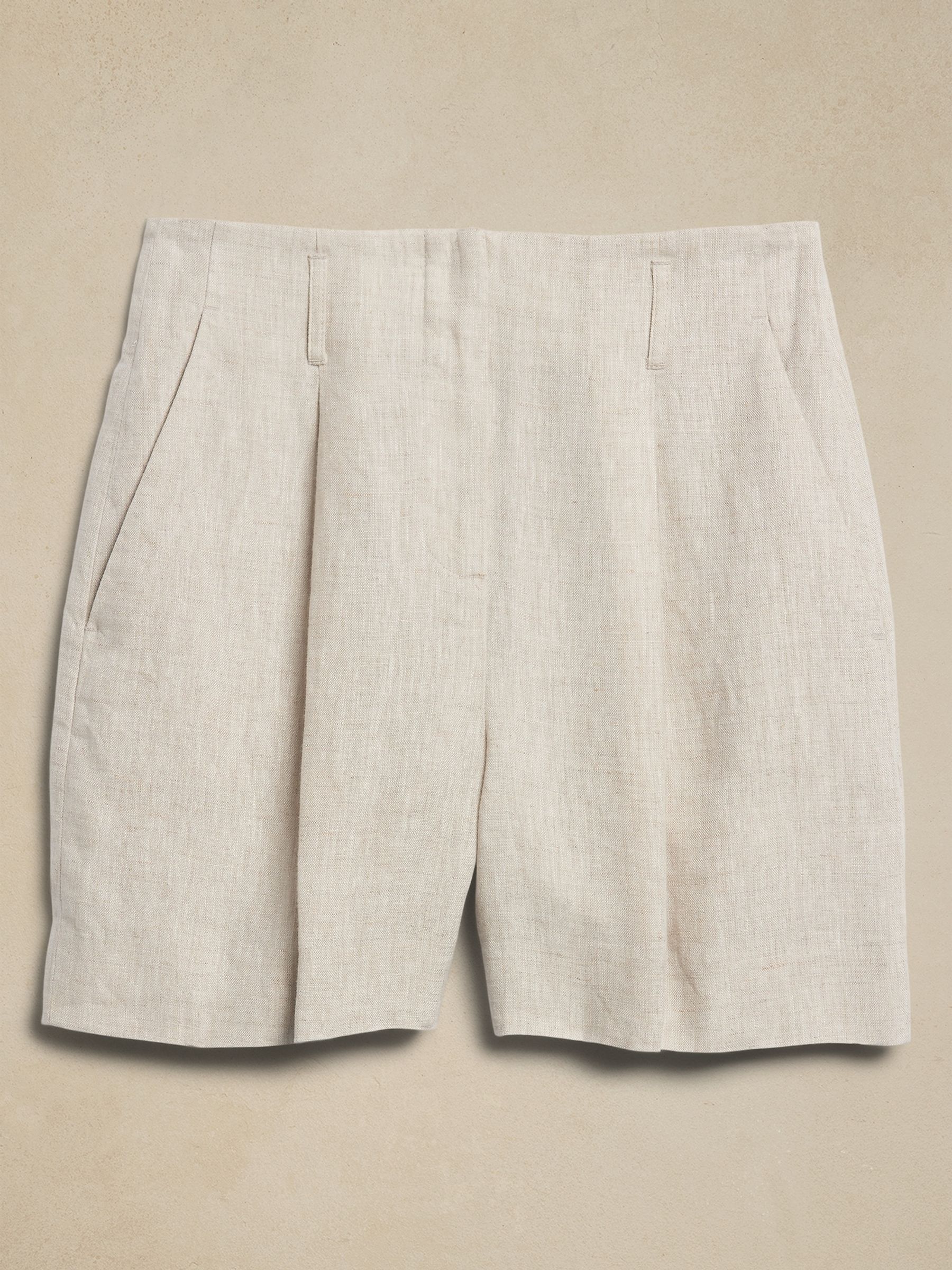 Banana Republic Neutral Lina Pleated Linen Shorts - Image 4 of 4