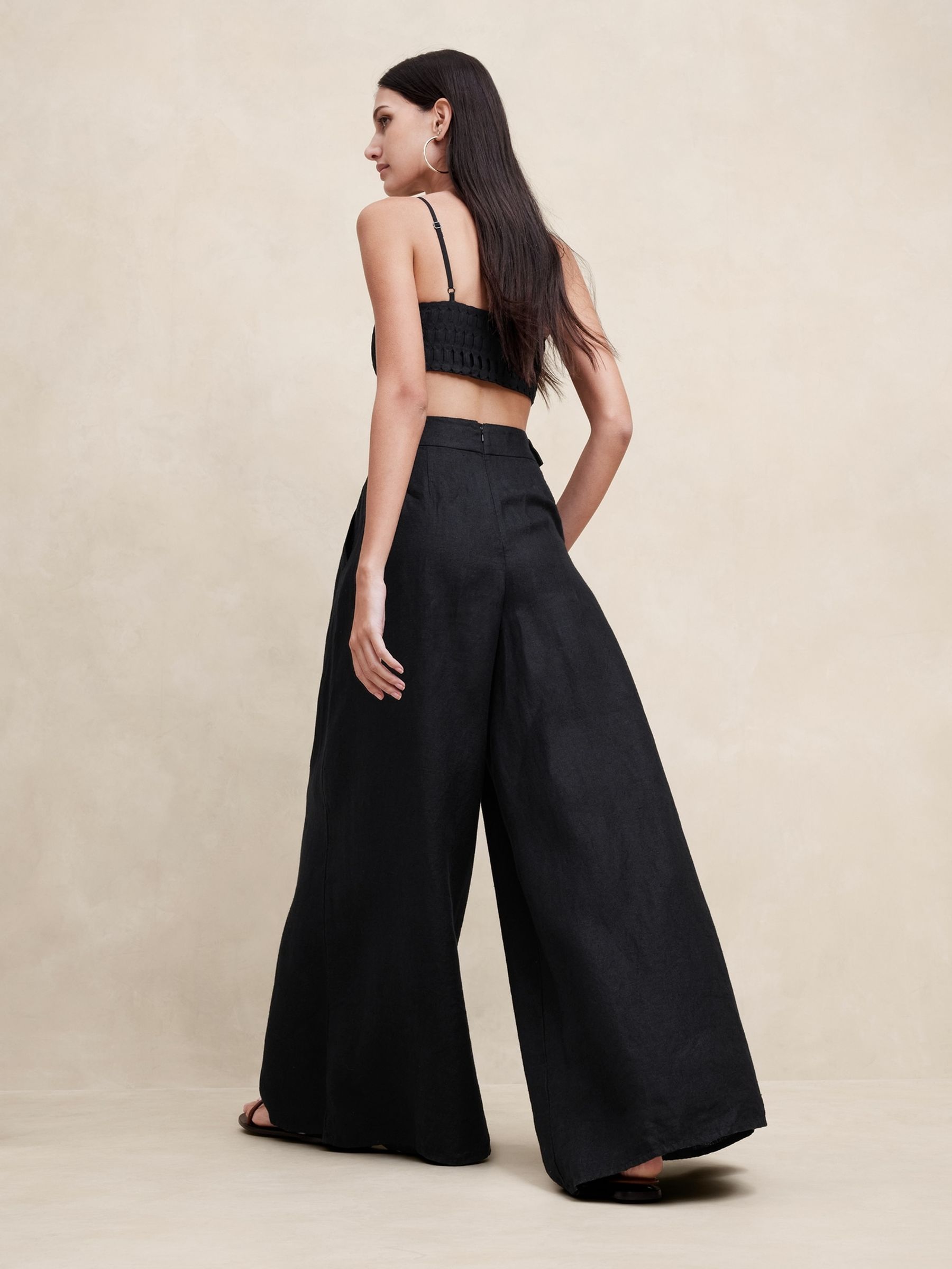 Banana Republic Black Lina Linen Wide Leg Trousers - Image 2 of 4